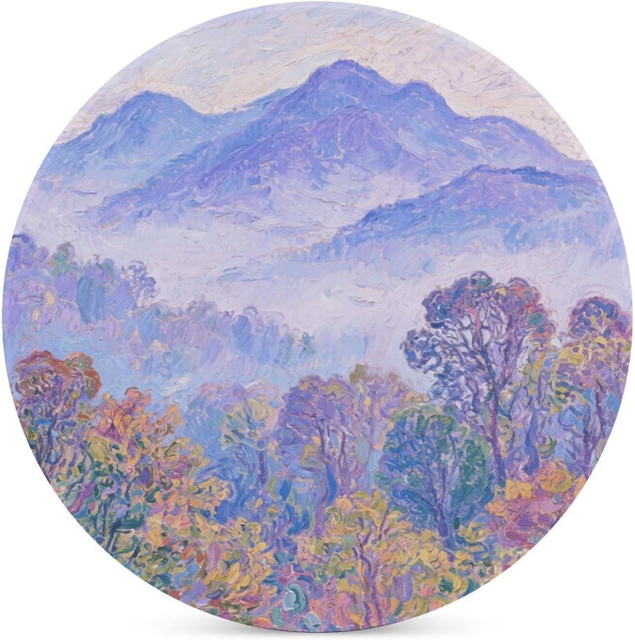 6PCS Nature Forest Mountain Coasters Non-Slip Round Drink Coasters with Ceramic Stone and Cork Base, Heat Resistant Absorbent 33.00Stone Coaster Set for Kinds of Mugs and Cups, 4 Inch