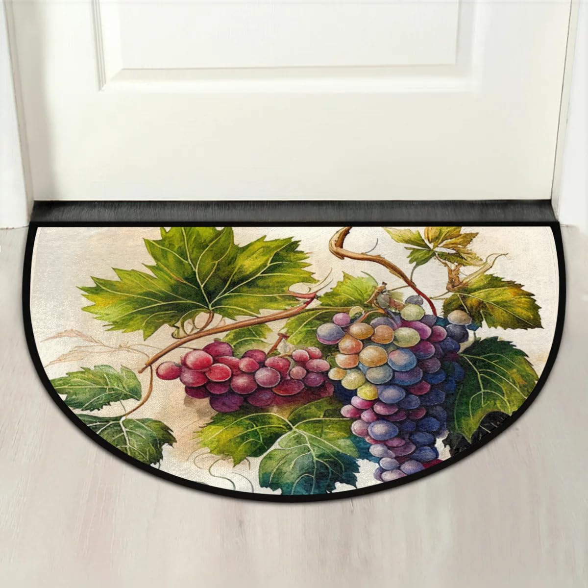 Paillasson demi-rond, motif fruits raisins, rétro, antidérapant, absorbant, lavable, demi-lune pour intérieur et extérieur, terrasse, cuisine, salle de bain, entrée, cheminée, décoration d'intérieur