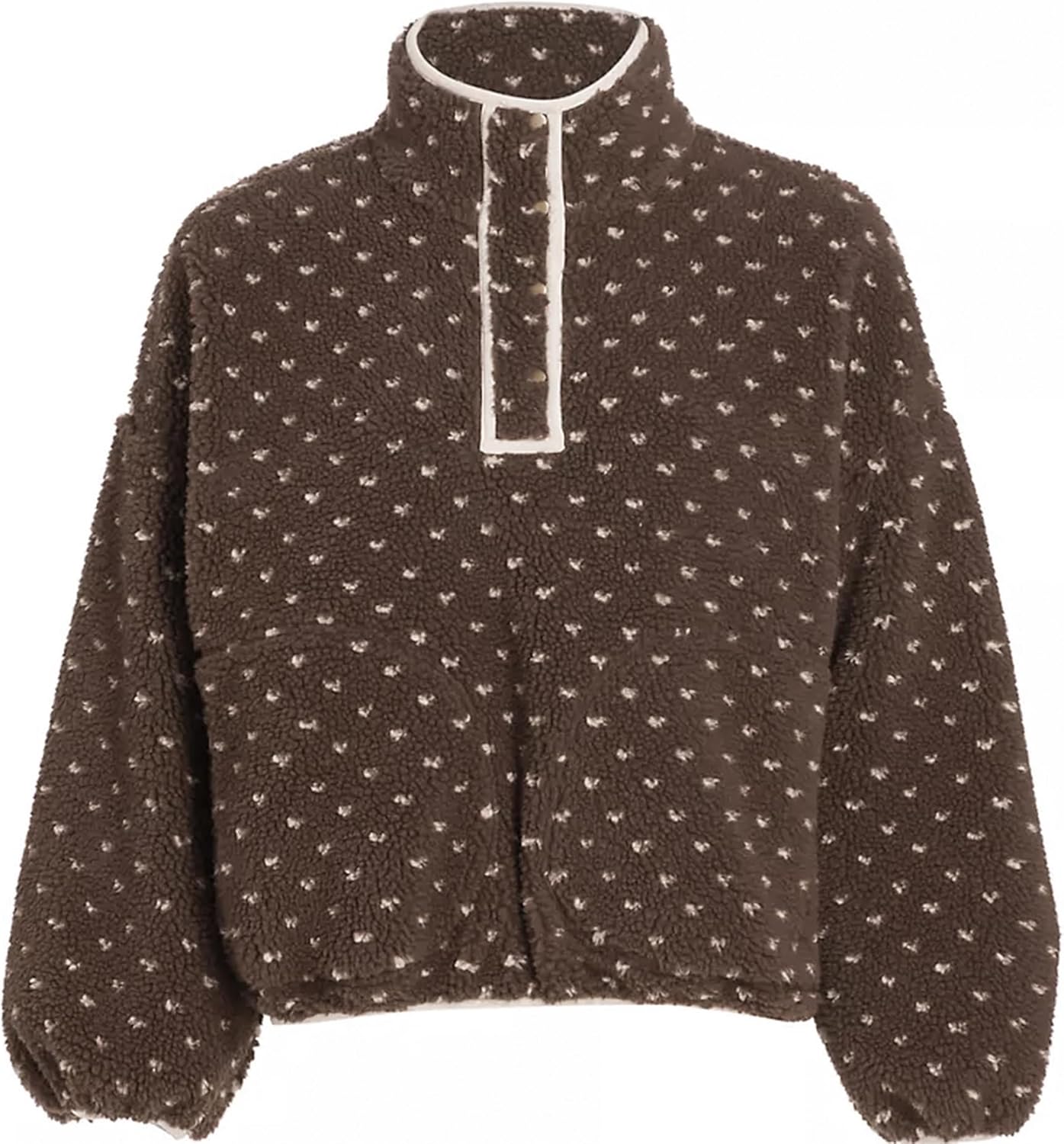 Fuzzy Fleece Jacket Women Long Sleeve Half Button Down Tops Casual Sherpa Pullover Sweatshirt Warm Winter Outerwear - Image 7