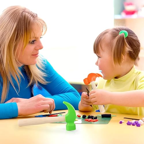 Miniatura 5 de Paquete de 2 juguetes de martillo de madera, martillos de simulación, herramientas de mantenimiento, juguetes educativos para niños, suministros de