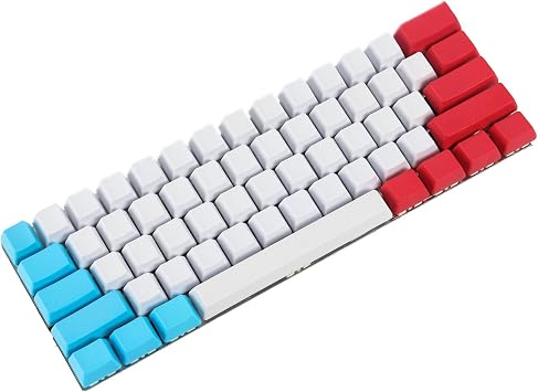 YMDK 61 ANSI Red Blue White Mixed 60% Custom Keycaps OEM Profile Thick PBT Keycap Set Suitable for ANSI 61 MX Switches Mechanical Gaming Keyboard Blank