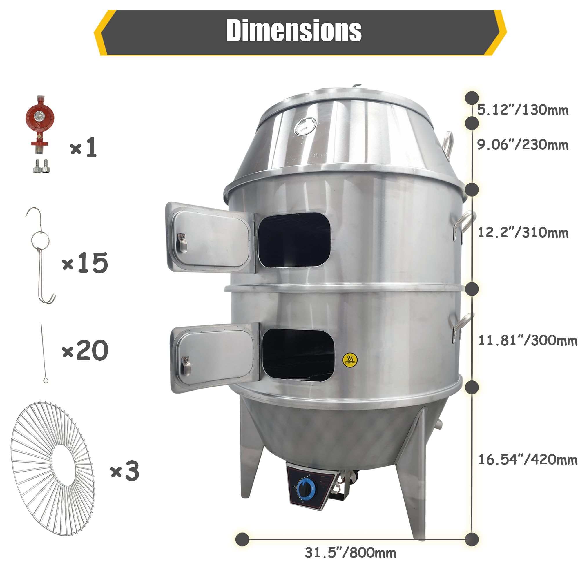 INTSUPERMAI Chicken Duck Roaster, 31.5in Stainless Steel Turkey & Duck Roaster Oven, LPG Grill Oven Cooker, Duck Oven with Thermometer, Perfect for Beijing Roast Duck Turkey Barbecue