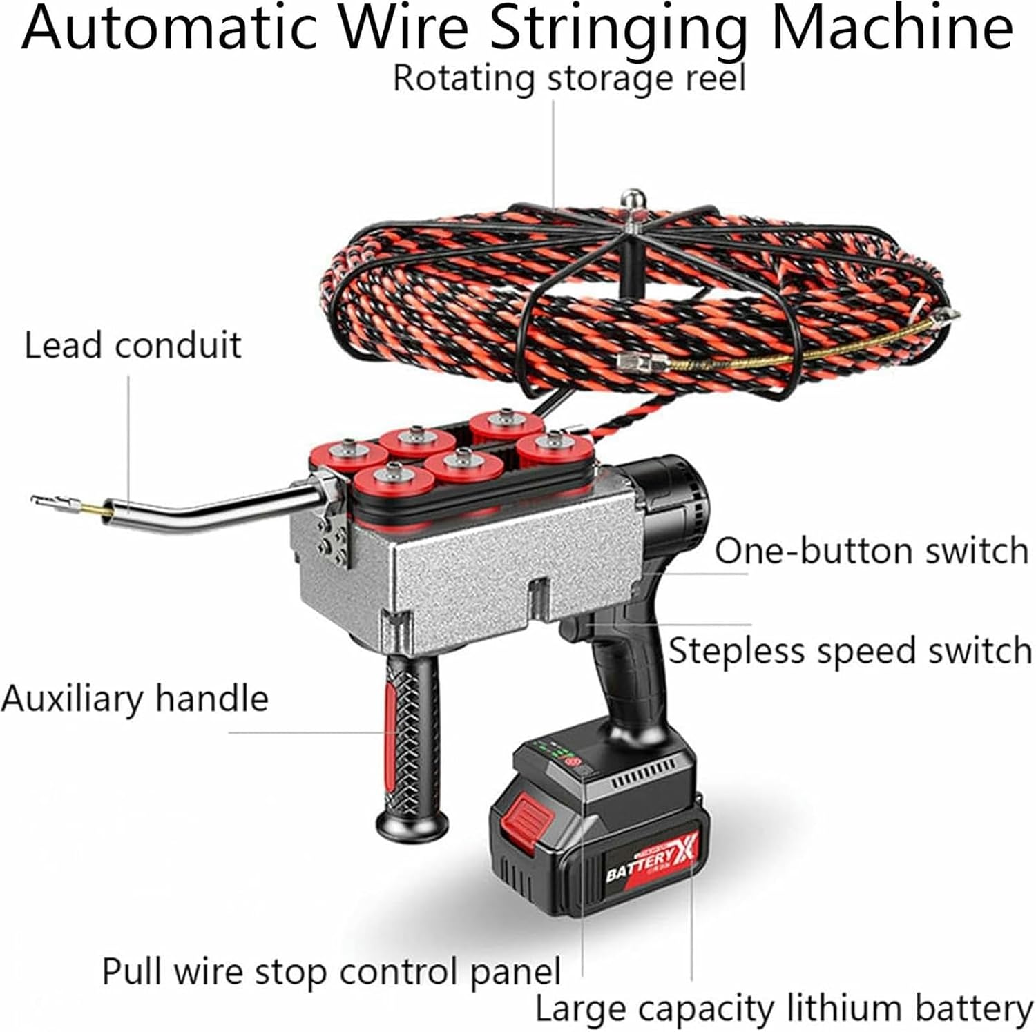 Electrician Wall Wiring Machine, Cordless Electric Wire Puller, 40m min Stringing Wire Machine, for Construction Hydropower