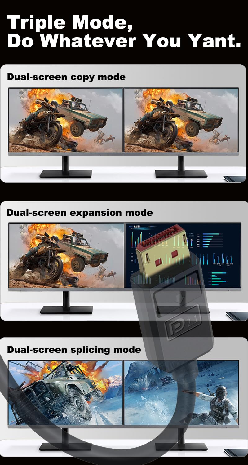 Câble DisplayPort 2.1 52 Gbit/s 1,8 m, 16K @ 30 Hz/8K @ 120 Hz/4K @ 240 Hz 165 Hz 144 Hz, 3D, HDR dynamique, Dolby eARC, angle supérieur DP mâle pour moniteur de jeu FreeSync G-Sync, PS5/4