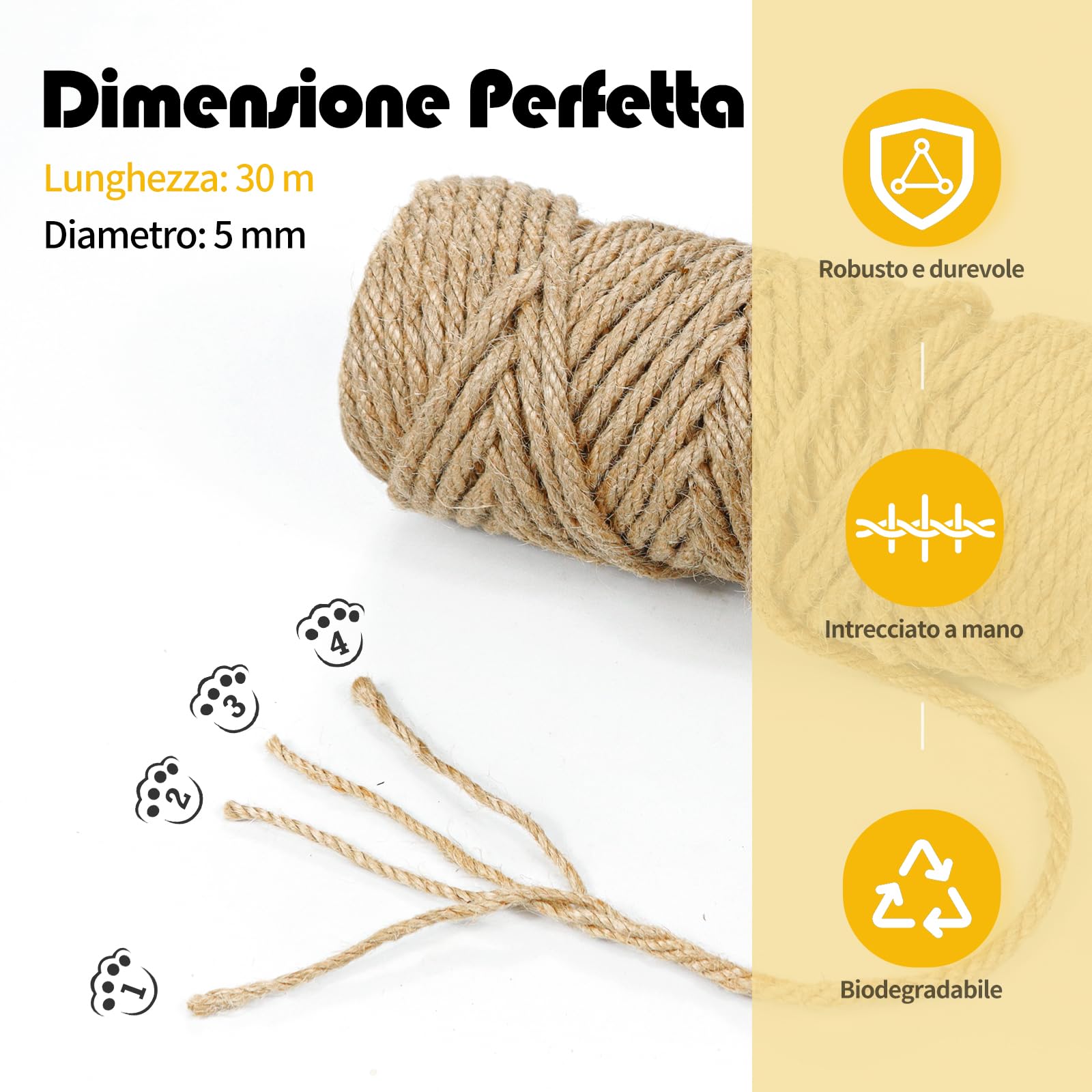 MDDK DY Corda in Sisal Naturale per Tiragraffi – Spago Robusto per Decorazioni e Accessori per Gatti, 5 mm x 30 m
