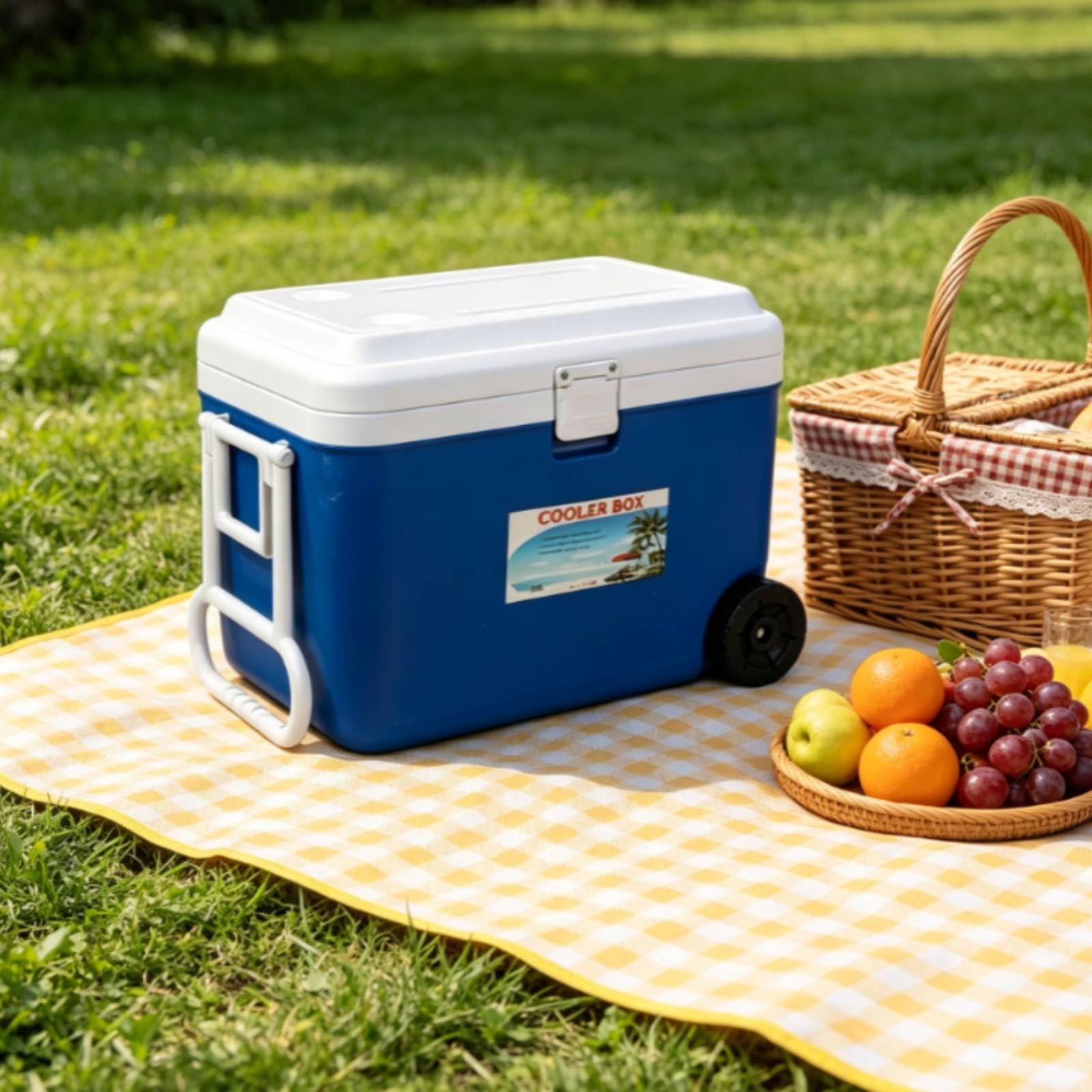 rockible Refrigeratore Portatile Carrello Frigo Scatola Termica Contenitore a Ruote Maniglia Laterale Chiusura Frontale Adatto per Campeggio Feste Picnic Viaggio