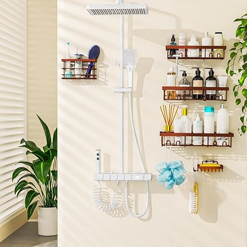 Miniatura 6 de Moforoco Estante organizador adhesivo para regadera, 5 unidades, organizador de almacenamiento de baño, decoración del hogar y la cocina dentro de