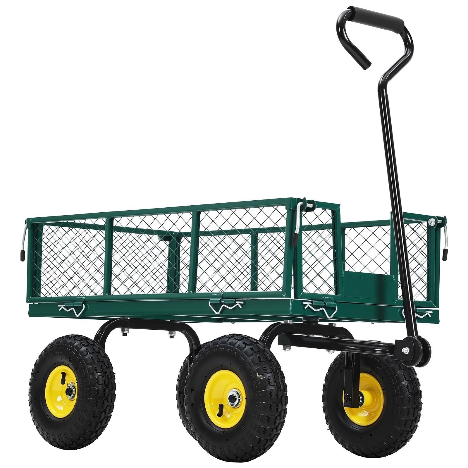 Beach Portable Trolley, Metal Garden Wagon Dump Cart With Removable Sides Green M
