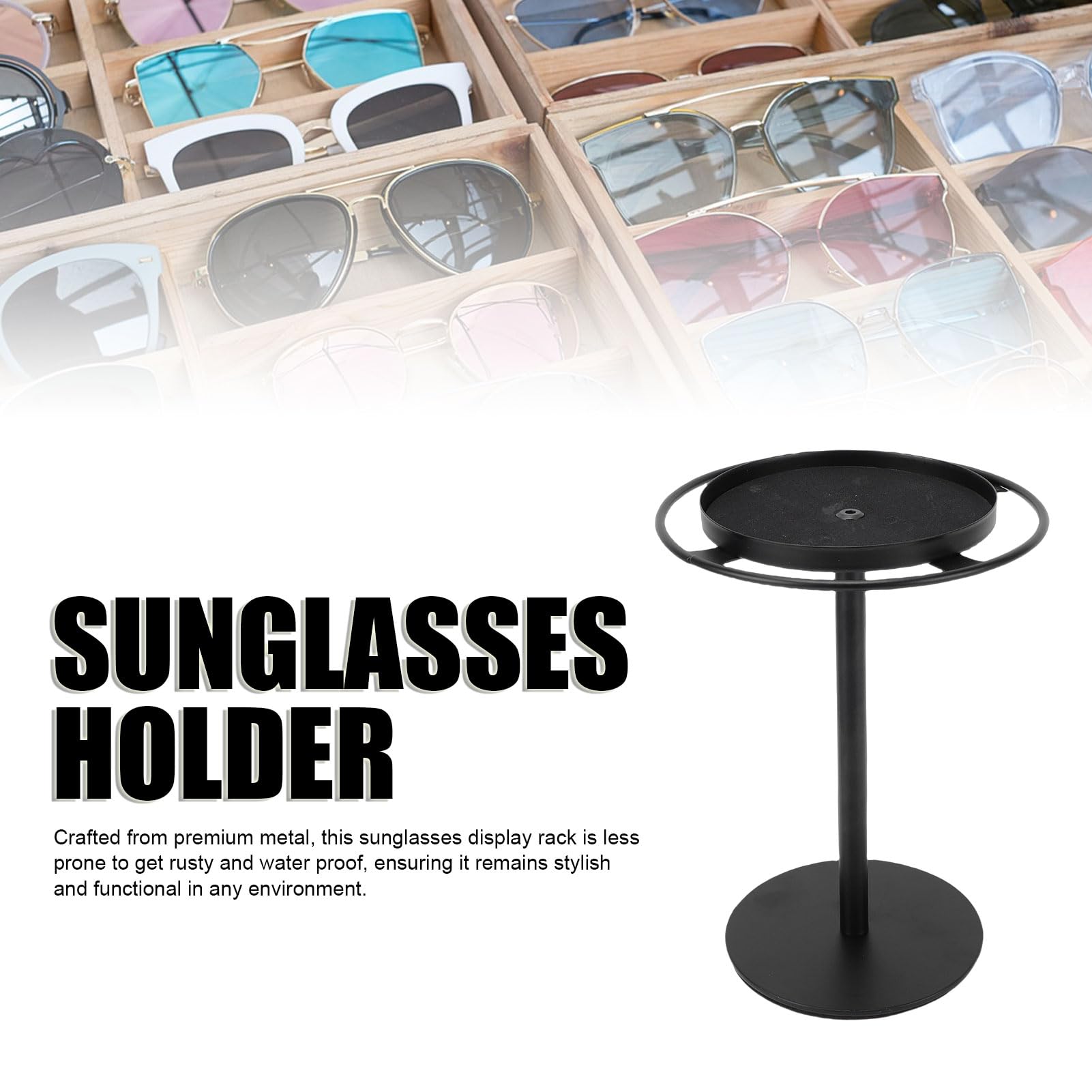 Asixxsix Sonnenbrillen Organizer, Ständer für 9 Paar, Brillenhalter aus Edelstahl mit Ablageschale, Anti Rutsch Pads, Sonnenbrillen Aufbewahrungsdisplay für Tisch, Schreibtisch (BLACK)