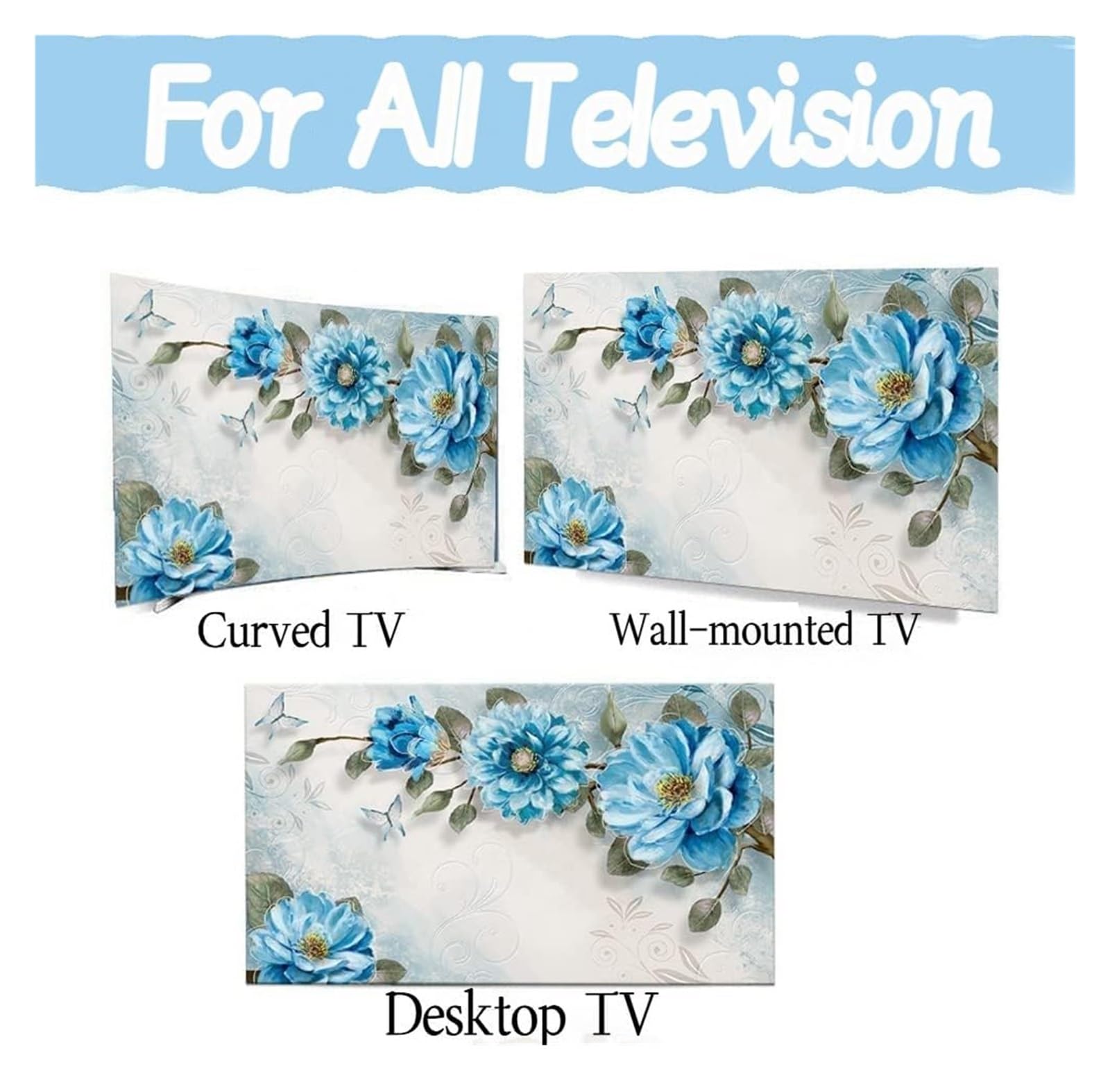 Osłona do telewizora, Etui ochronne na płaskie/zakrzywione telewizory z rozciągliwej tkaniny(Flower2,70inch)