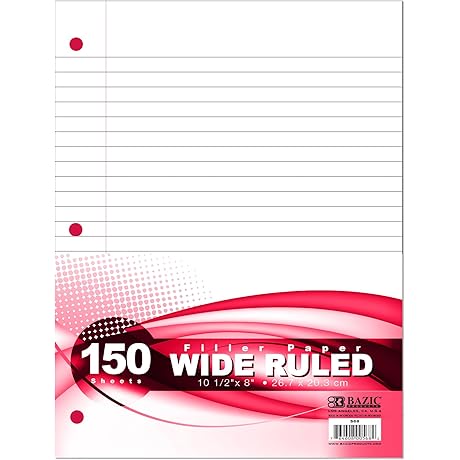 Bazic Filler Paper Loose Leaf Paper 150 Sheets Wide Ruled