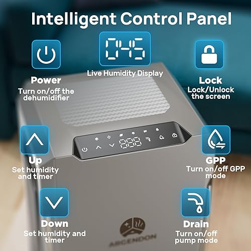 Miniatura 8 de ARGENDON Sandidry Pro 55C - Deshumidificador comercial de 120 PPD para sótano, deshumidificador comercial con bomba y manguera de drenaje, control