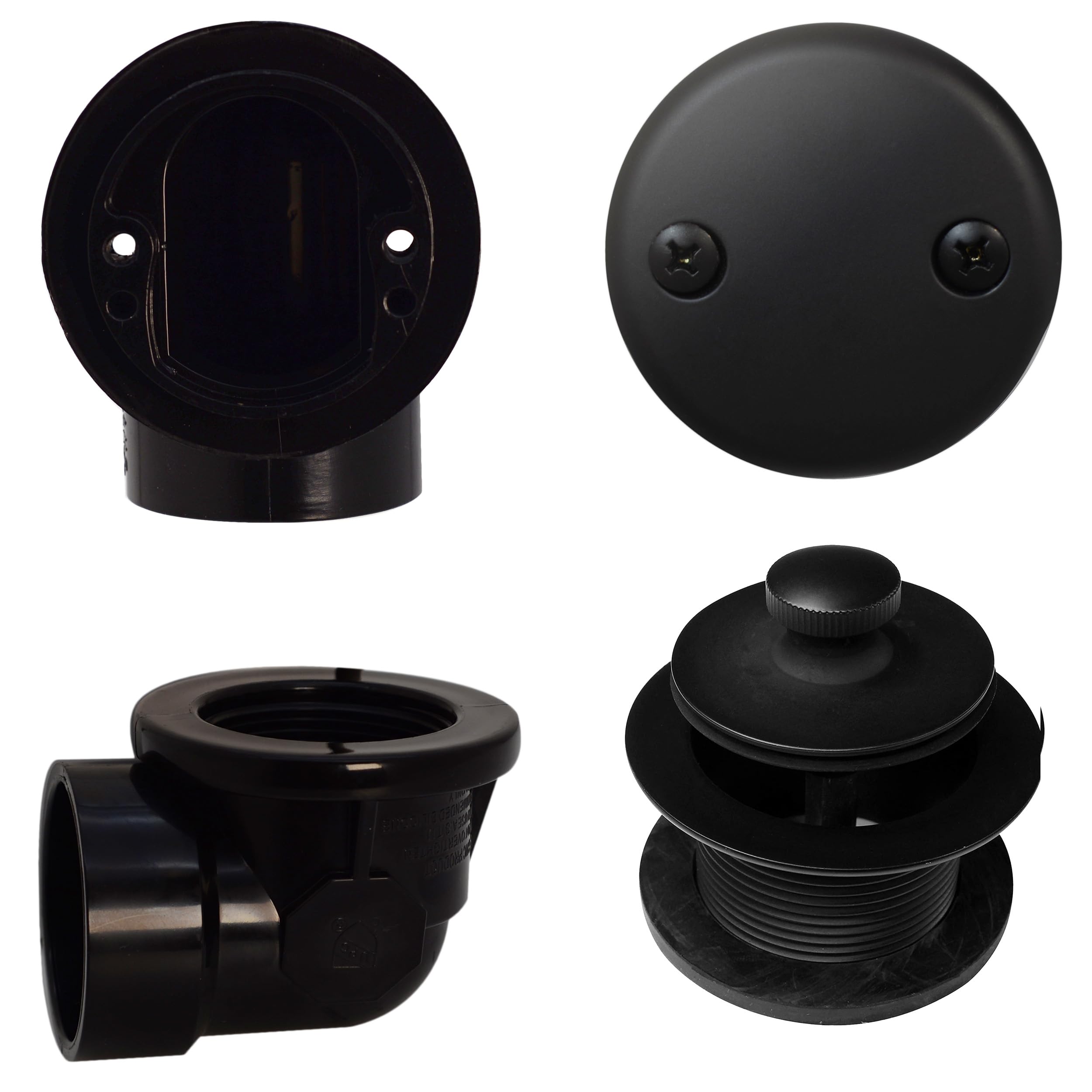Westbrass A544-62 Plumber's Pack Twist & Close - Tapón de drenaje para bañera con placa frontal de dos agujeros - SCH. 40 ABS, negro mate