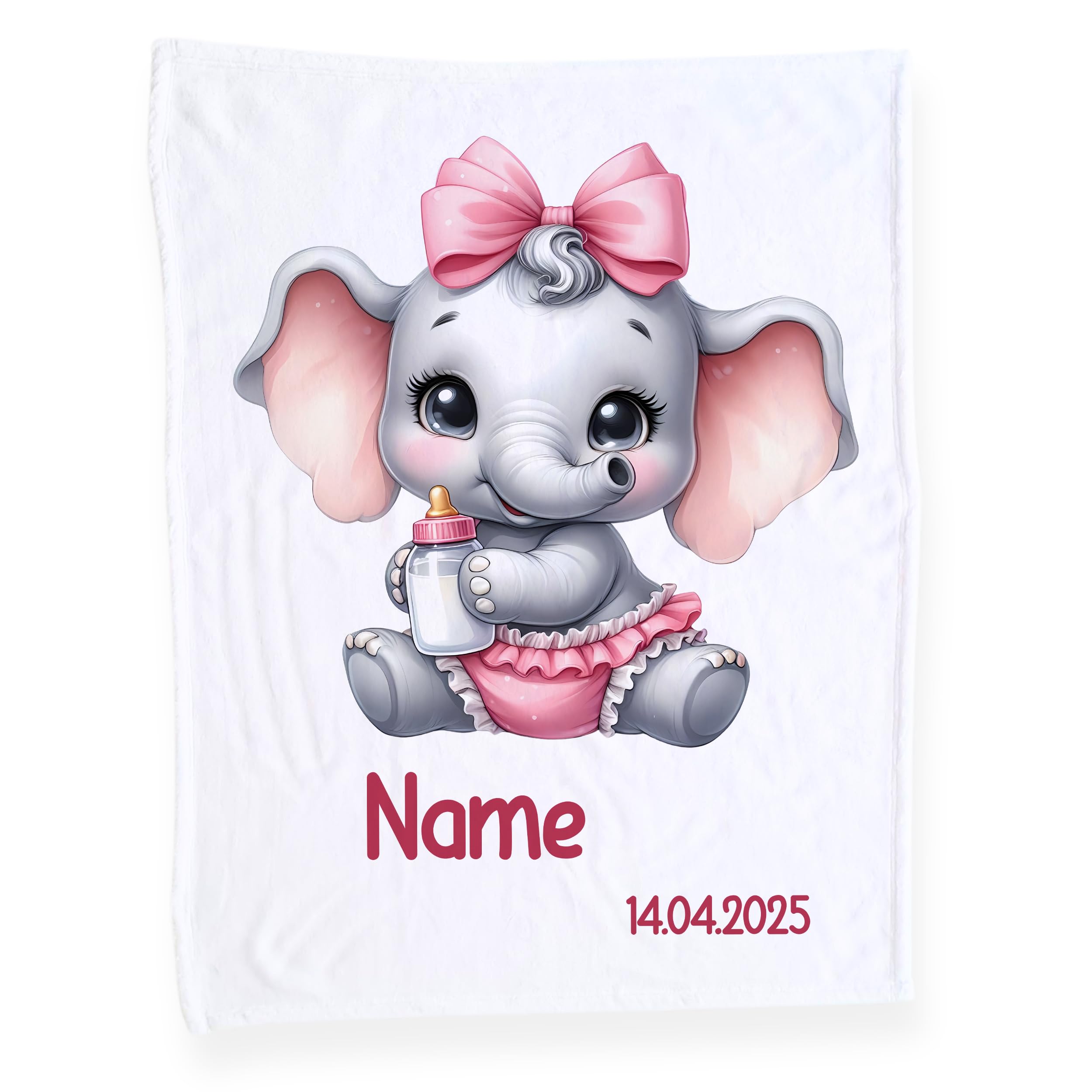 GRAZDesign Babydecke mit Namen, Weiche Kuscheldecke Elefant, Schmusedecke zur Geburt als Geschenk für Mädchen