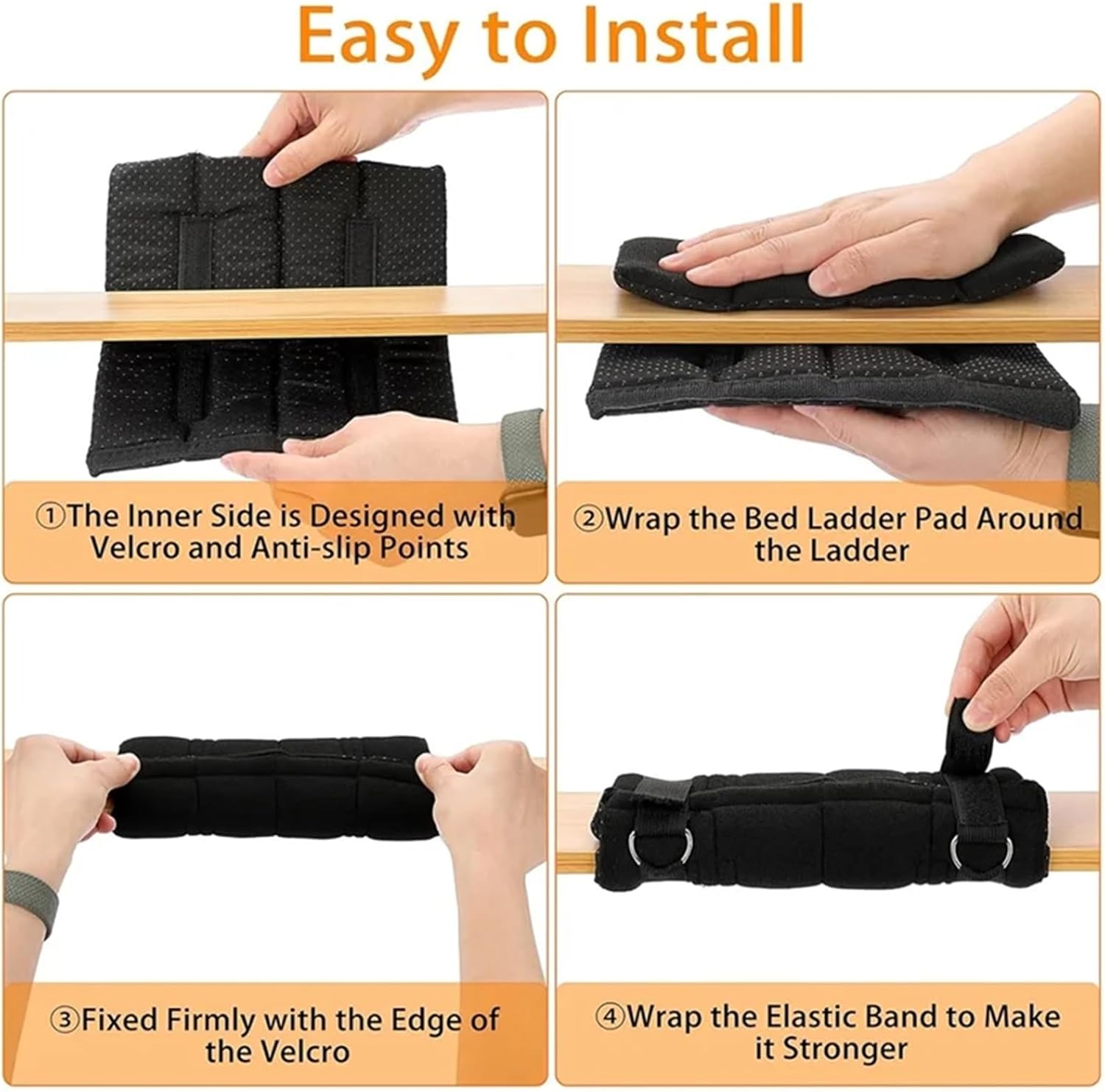 5PCS Ladder Covers for Bunk Beds, Includes 10 Adjustable Straps, Soft Step Pad Set for Enhanced Comfort