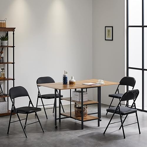 Miniatura 2 de Paquete de 6 sillas plegables negras con cojín acolchado, juego de sillas de comedor, sillas plegables apilables portátiles para interiores y