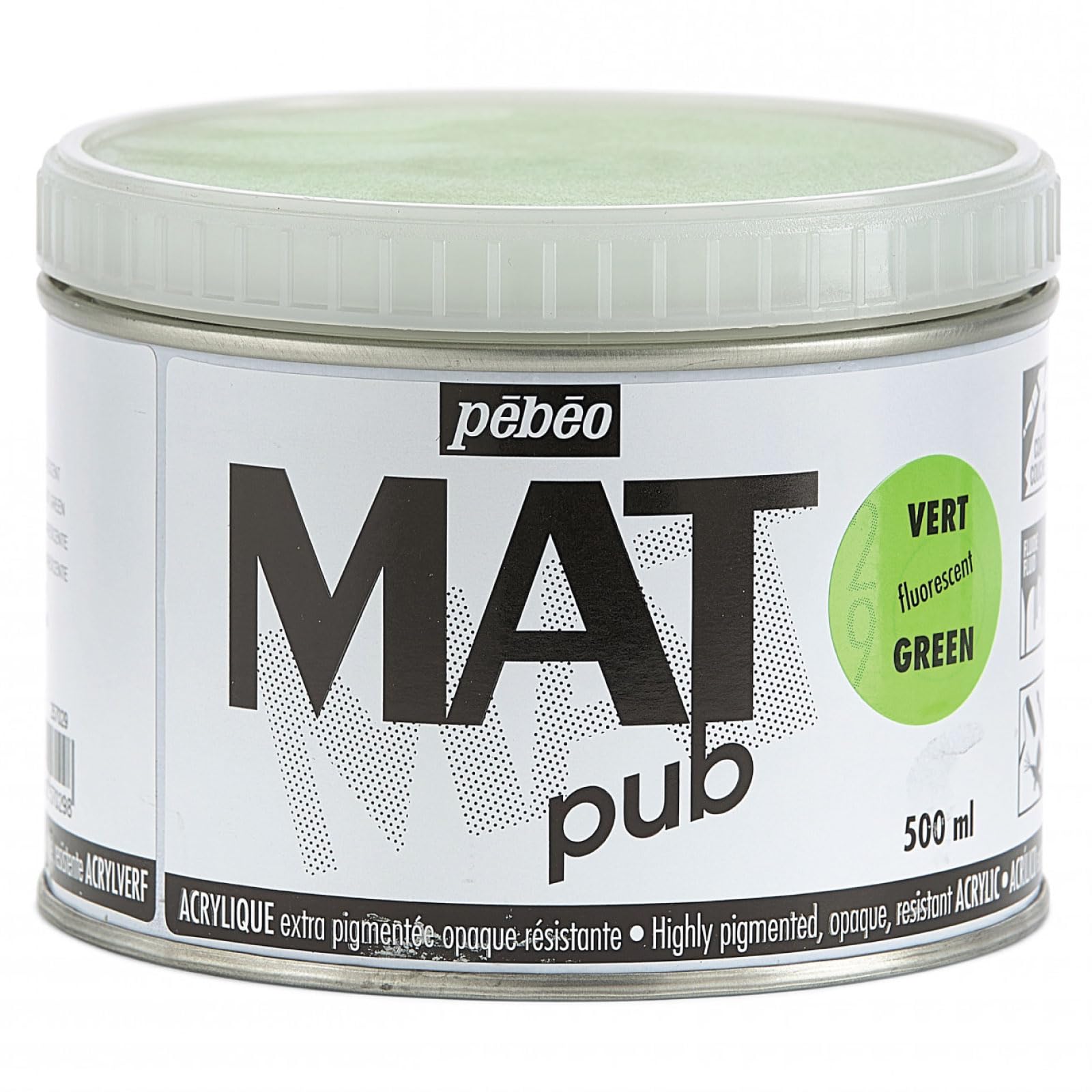 Pebeo - Mat Pub - Extra Fine i Extra Mate Farba akrylowa - Fluorescencyjna zieleń - 500ml