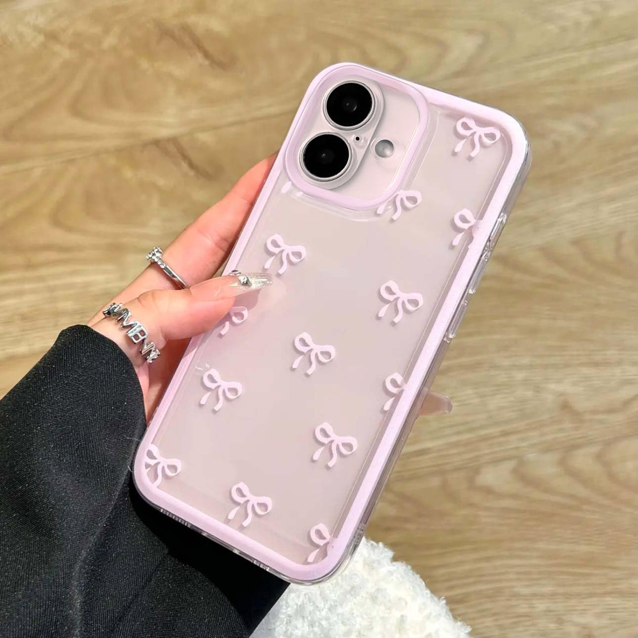 EYZUTAK Case for iPhone 16 Plus, Clear Cute Ribbon Bowknot Pattern Aesthetic Transparent Phone Case Raised Camera Protection Stylish Slim Soft Durable