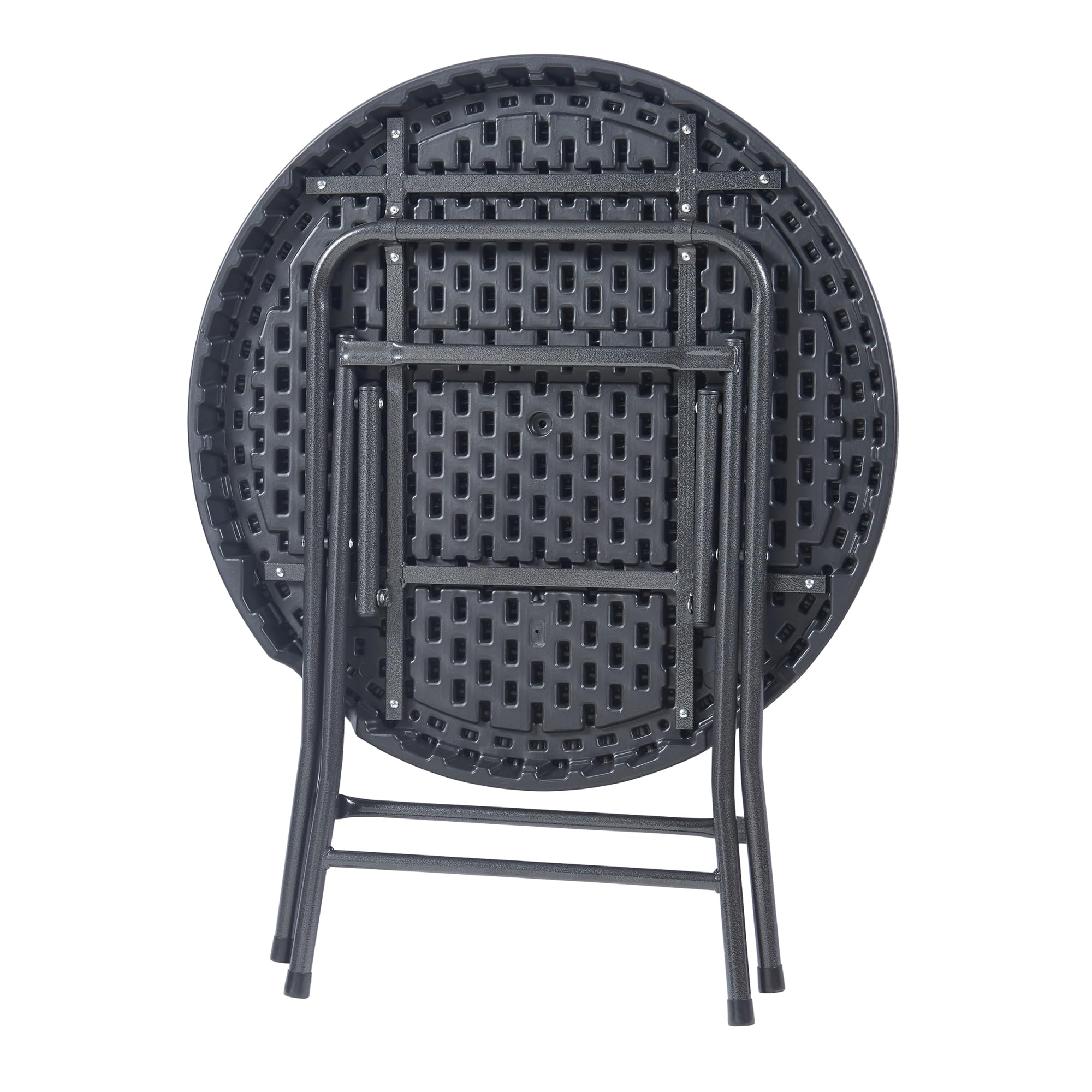 [en.casa] pro.tec składany stół piknikowy Camping przenośny stół do użytku na zewnątrz metalowa rama i blat plastikowy stół Ø80 x 74 cm czarny efekt rattanu