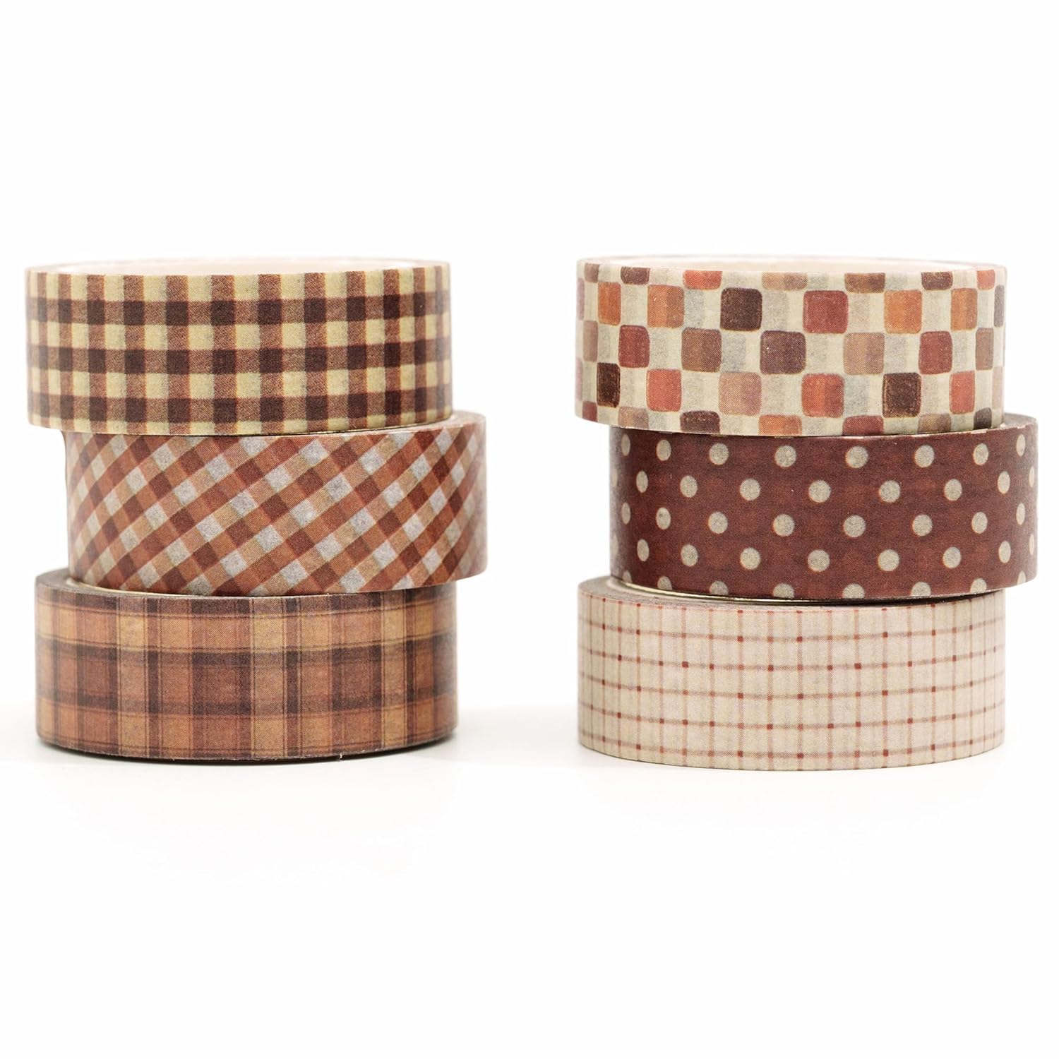 Songdao 6 Rolls Plaid Washi Tape Set, Grid Pattern Masking Tape Classic Checkered Design Decorative for DIY Crafts, Bullet Journal Supplies, Planners, Scrapbook, Card/Gift Wrapping (Brown)