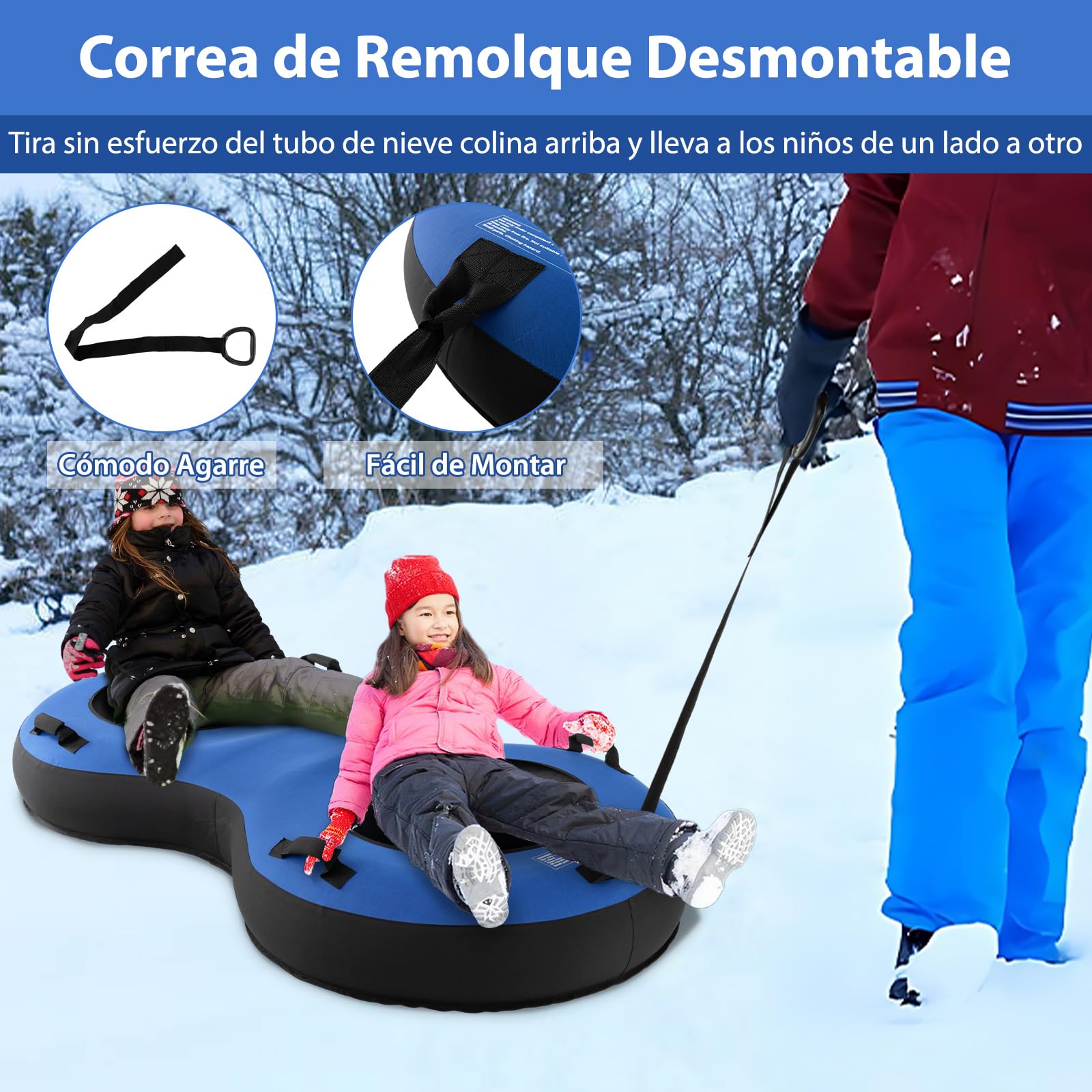 COSTWAY Trineo de Nieve Inflable 200x98 cm, Tubo para 2 Niños y Adultos, Goma