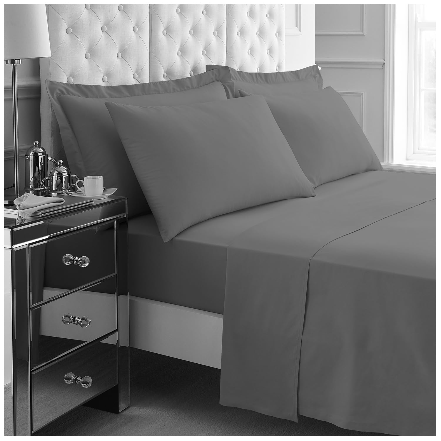GC GAVENO CAVAILIA Kingsize Bed Sheet Set 4Pieces - 1x Fitted Sheet, 1x Flat Sheet & 2x Pillowcases 50x75 - Lightweight & Easy Care - Fitted Sheet Set Supersoft Polyester Bedding - Charcoal — image 1
