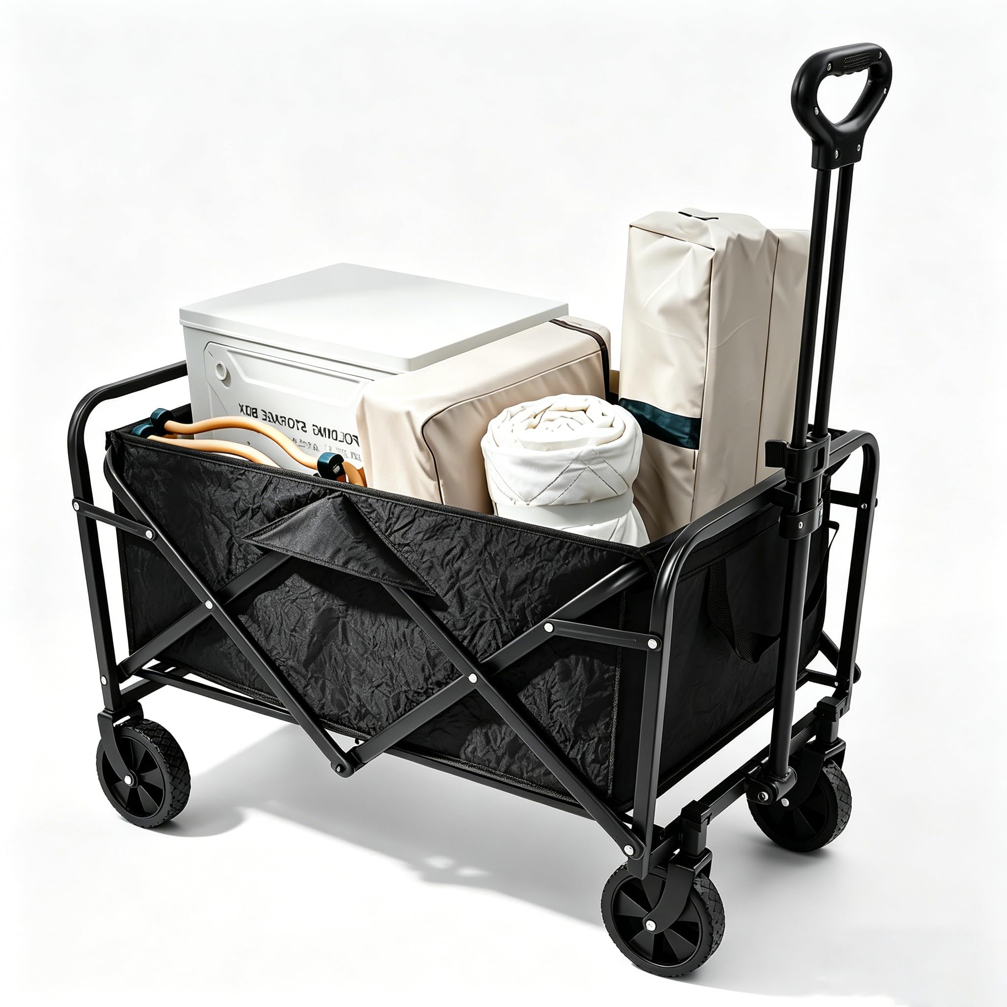Carrello pieghevole con ruote - Carrello da campeggio pieghevole fino a 90 kg Carrello pieghevole per la spesa, spiaggia, giardino, grande capacità, tessuto Oxford
