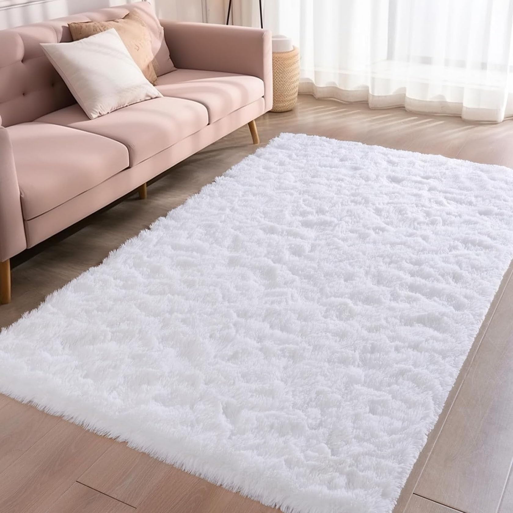 Tapis de salon aspect fourrure blanc 180x85 cm chic