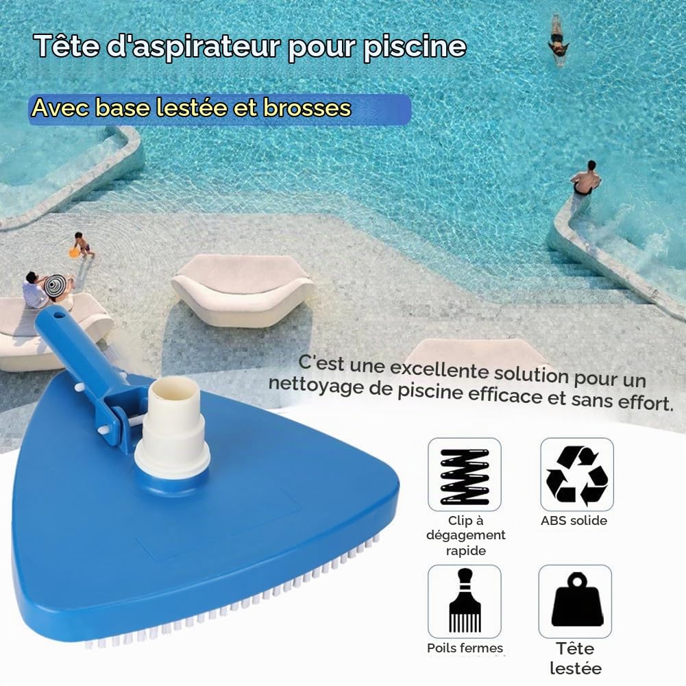 Tête de nettoyage triangulaire lestée portable pour piscine, accessoire de brosse de nettoyage pour piscine