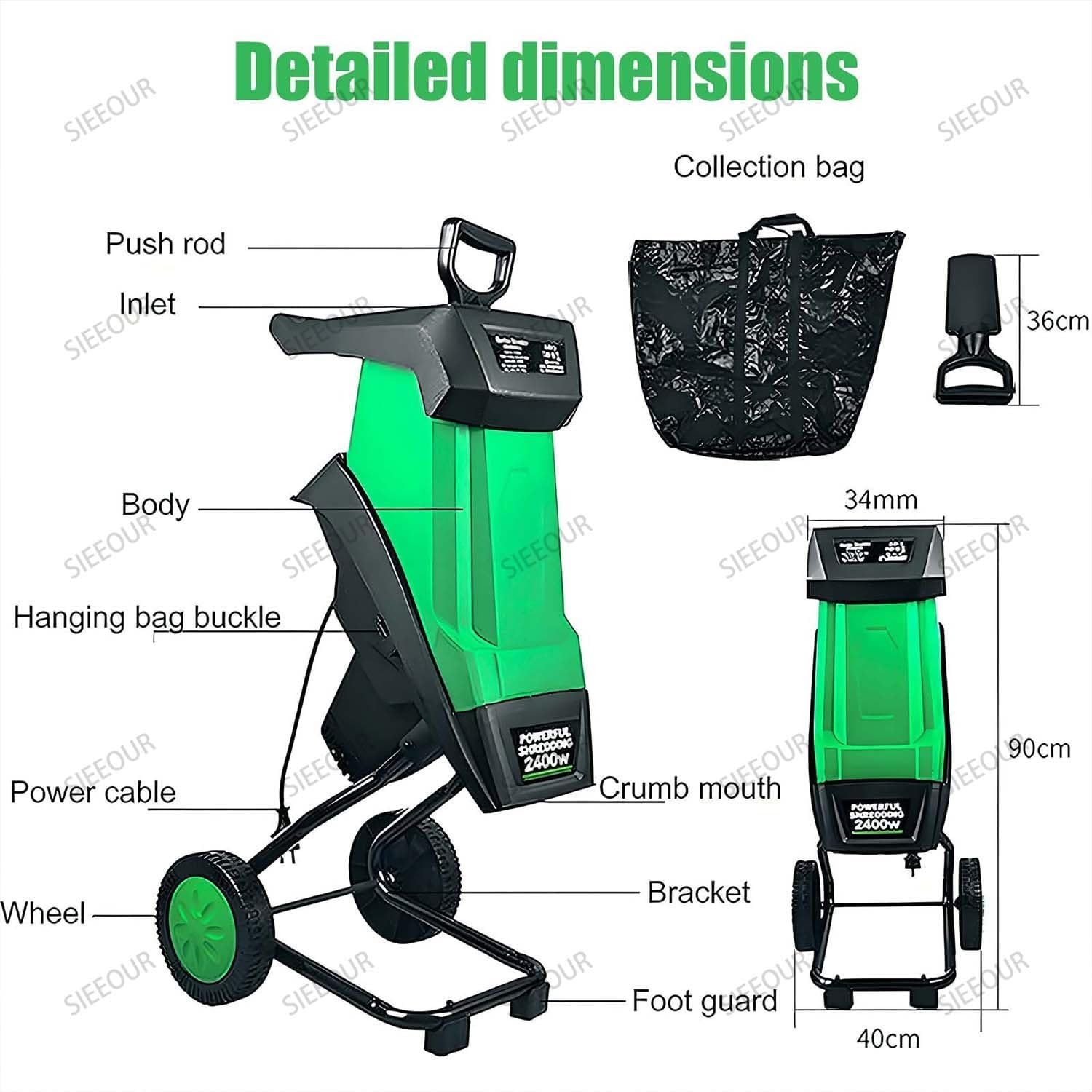 Electric Garden Shredder Mulcher 2400w, 40mm Wood Chipper with 50l Collection Box, Reversible Steel Blades & S-afety Protection for Efficient Garden Maintenance and Outdoor Use