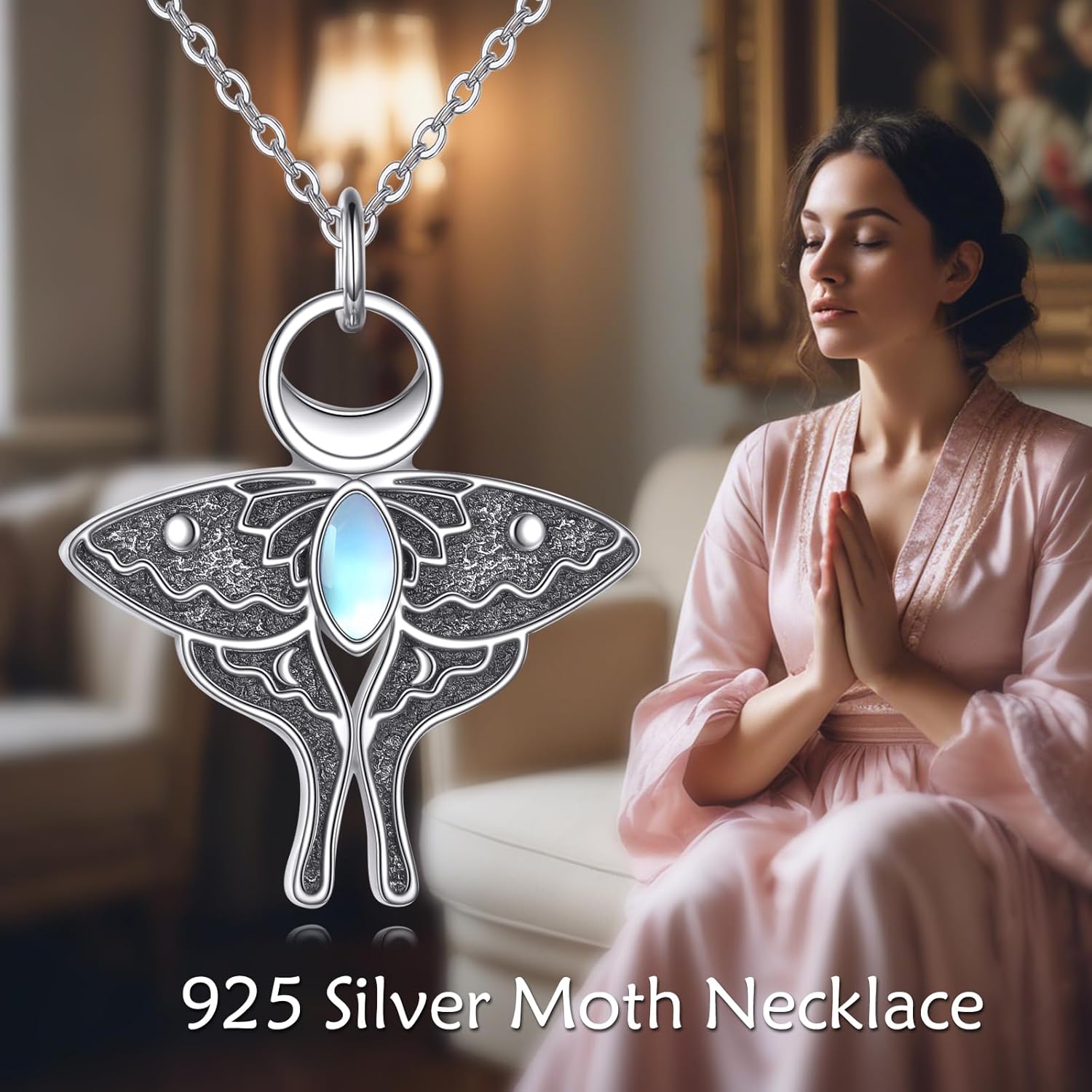 Luna Moth Necklace Sterling Silver Animal Lover Gift for Women Cute Animal Insect Jewelry - Image 3