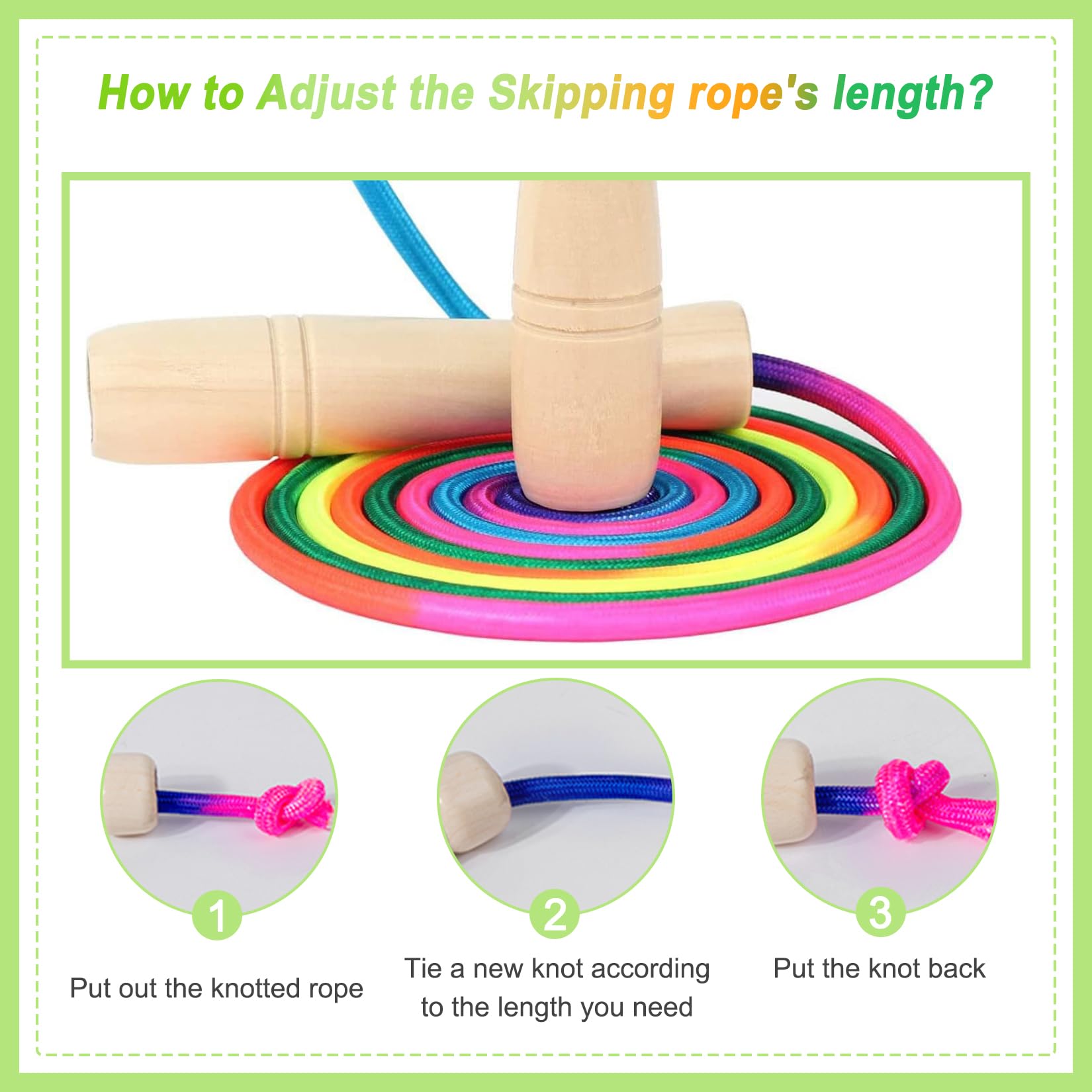 Comba Niños Adultos Mango Madera Cuerda Para Saltar 5 Metros - Algodón Colorido, Mangos De Madera, Para Niños Y Adultos Comba Ejercicio Cardiovascular