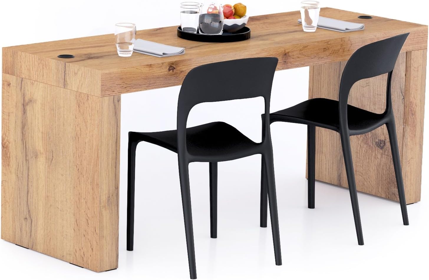 Mobili Fiver, Evolution Dining Table 70.9 x 23.6 in, with Wireless Charger, Rustic Oak with Two Legs, Made in Italy
