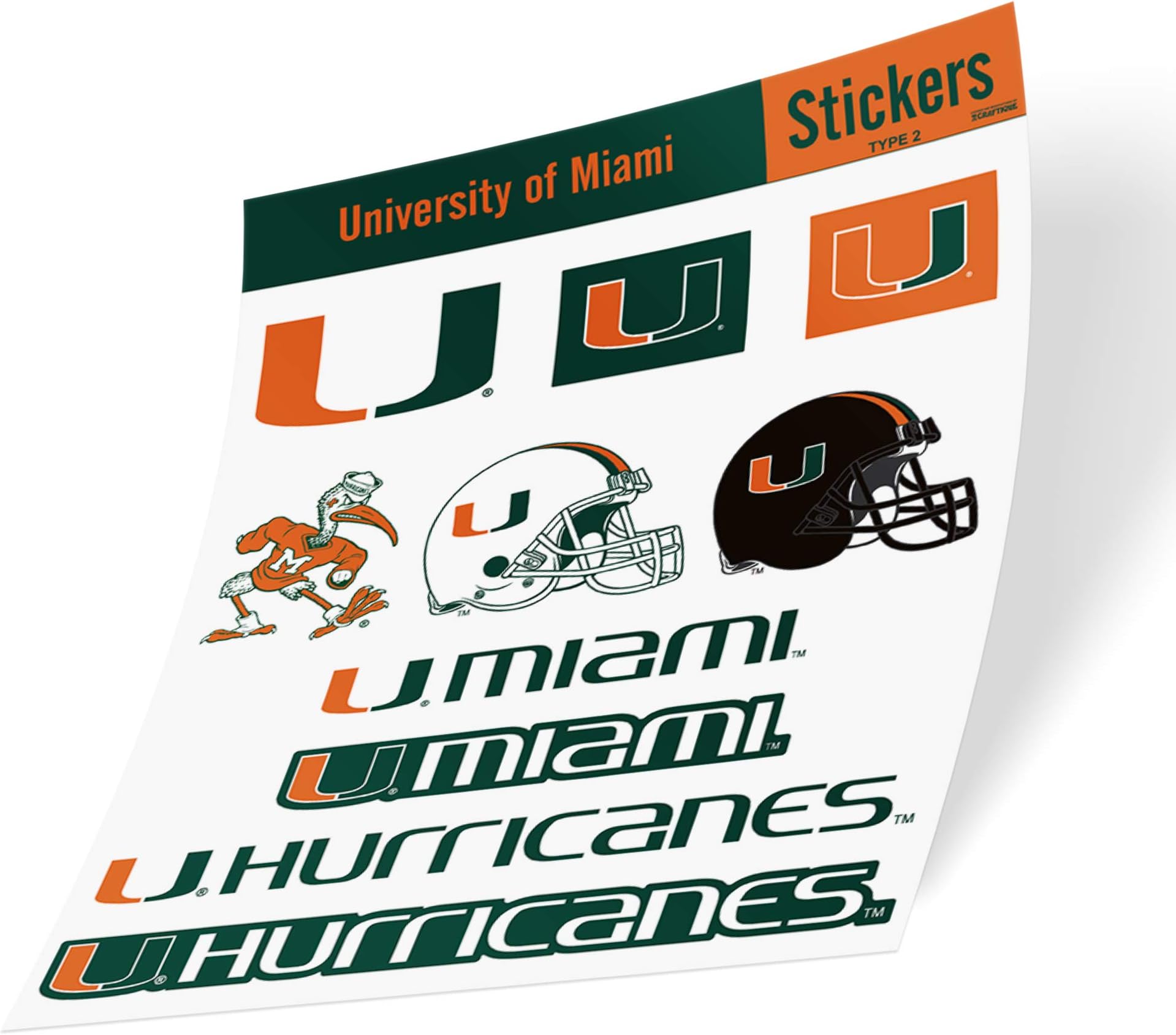 Desert Cactus University of Miami Sticker Hurricanes Vinyl Decals Laptop Water Bottle Car Scrapbook Sheet (Type 2 C)