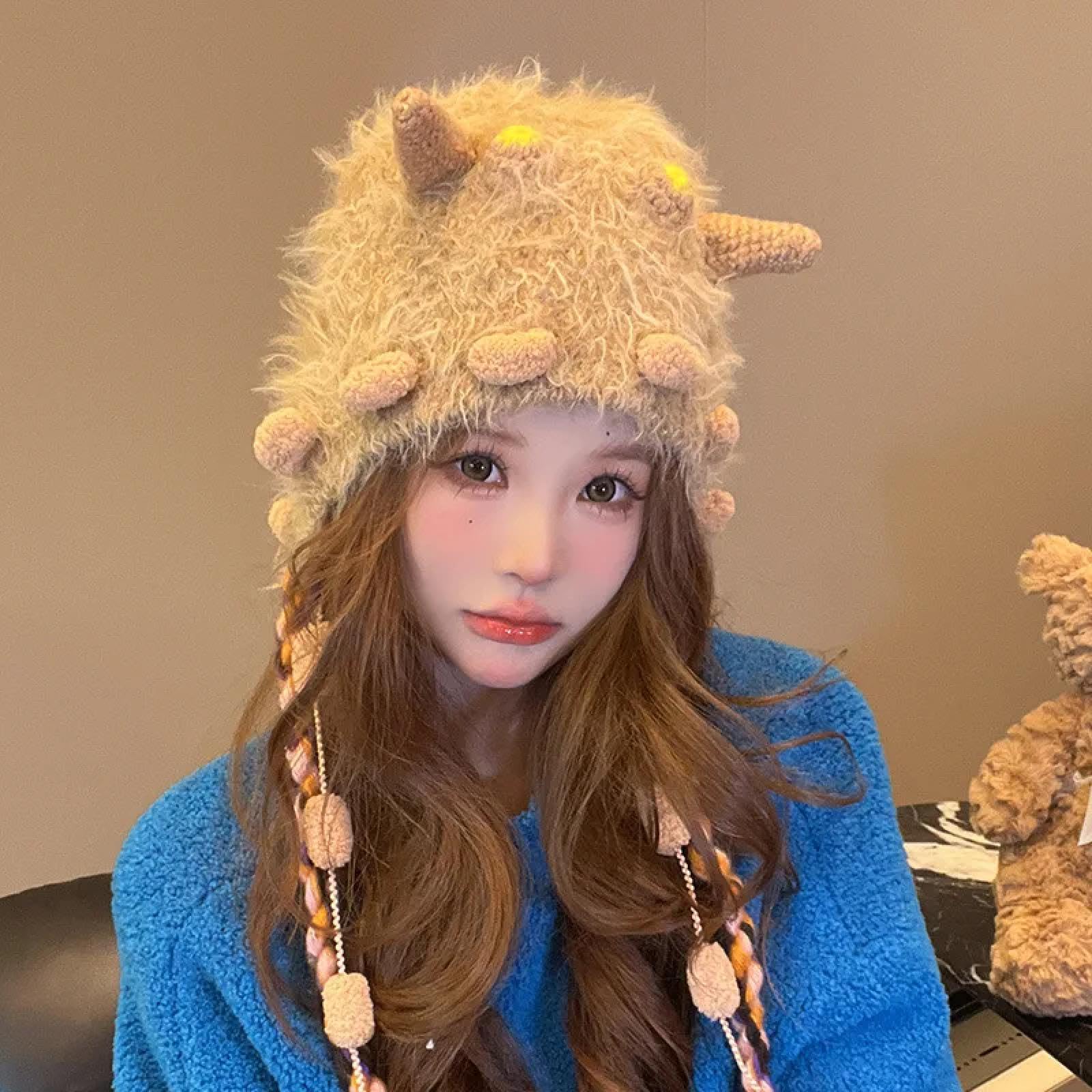Strickmützen Hüte Mützen Caps Beanie Mütze Beanie Handgemachte Süße Lustige Strickmütze Pelzige Kleine Monstermütze Herbst Winter Warme Ohrenschutzband Russische Outdoor