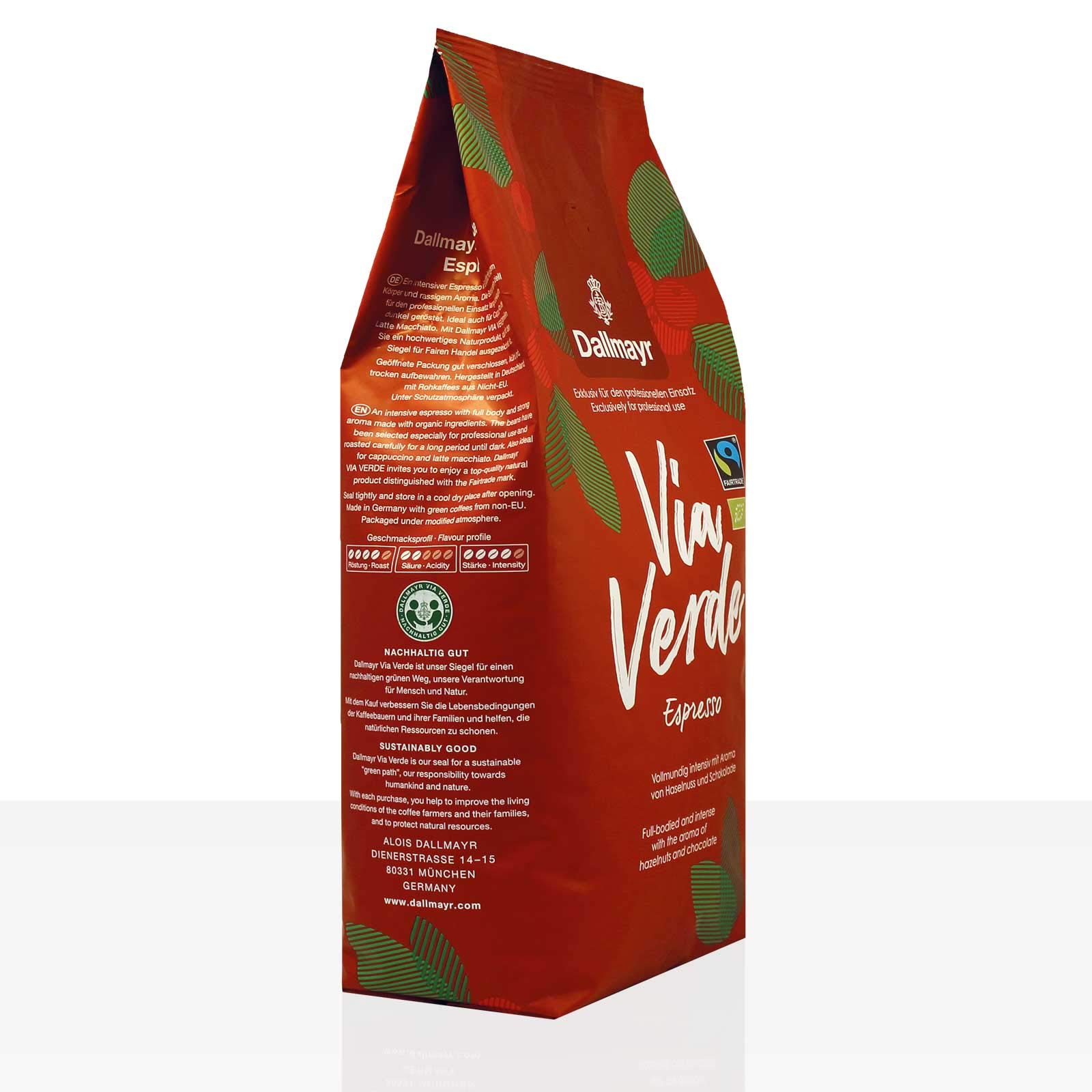Dallmayr Via Verde Espresso Bio Fairtrade - 6 x 1kg Kaffee ganze Bohne
