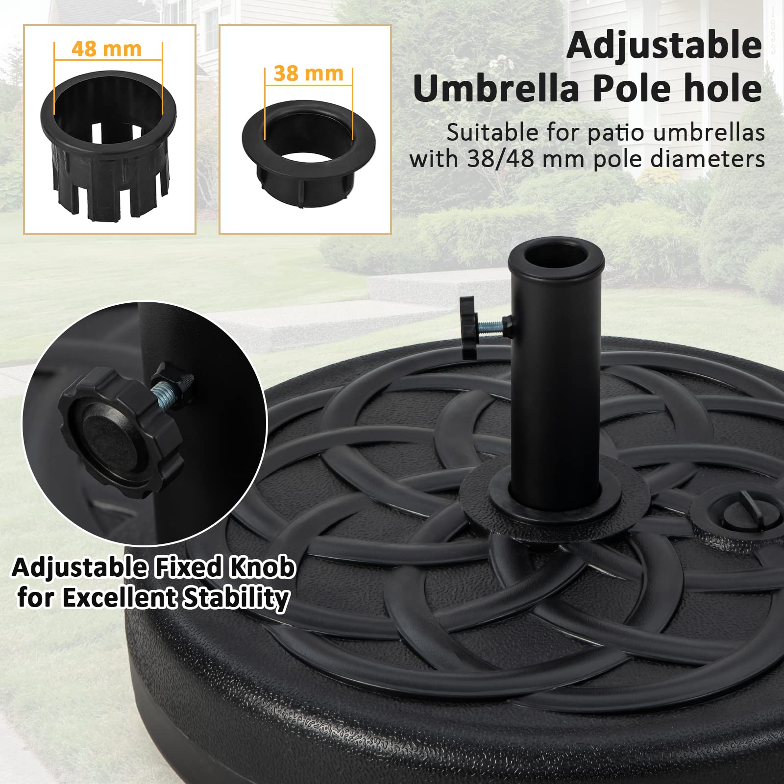 Wytrzymały stojak na parasol, 30 kg/34 kg/40 kg/46 kg, wypełniany wodą/piaskiem, zintegrowany uchwyt, pasuje do parasoli rynkowych 38 mm/48 mm, idealny do użytku na zewnątrz w ogrodzie