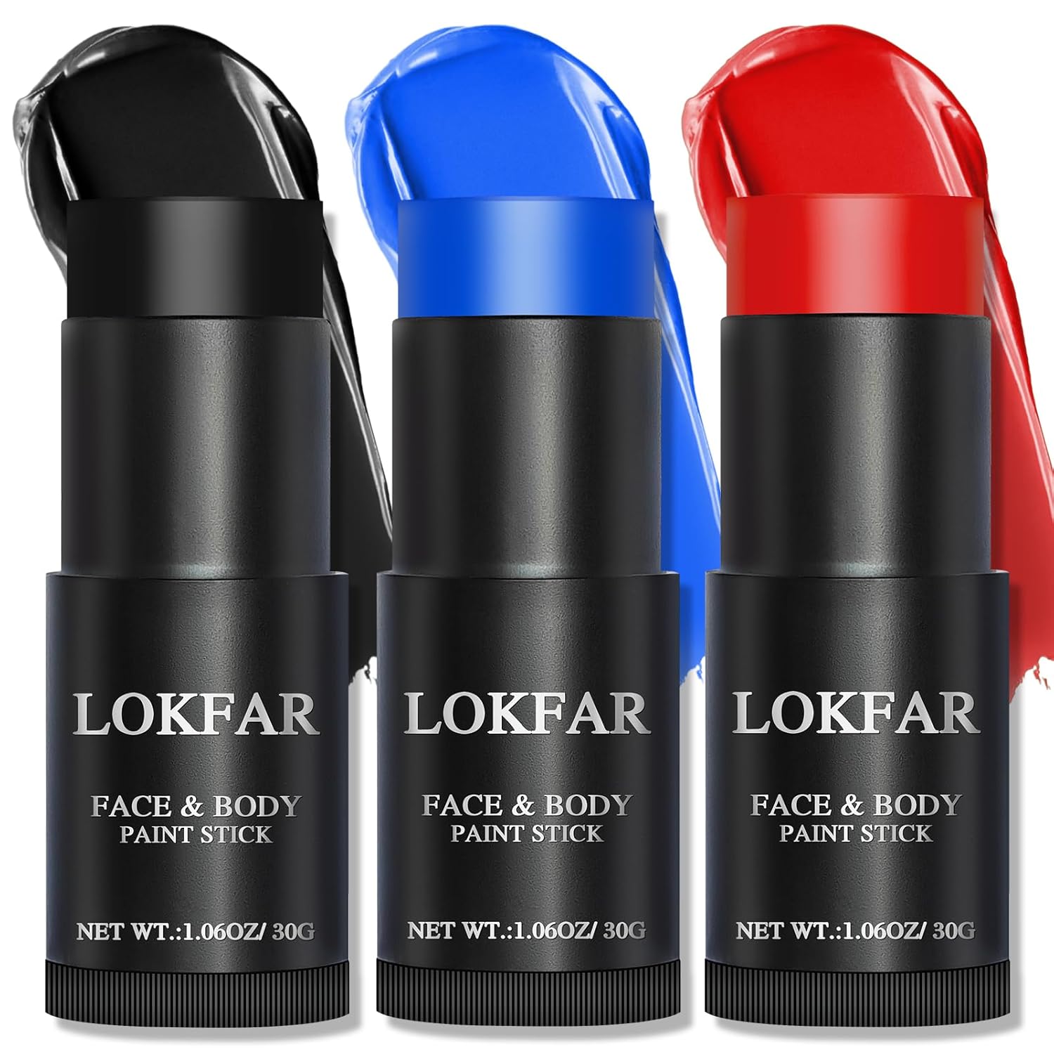 Red & Blue & Black Face Body Paint Stick, Football Baseball Eye Black Stick for Sports, Professional Halloween Face Makeup Kit for Zombie Clown Vampire Joker Costume Makeup Black & Blue & Red