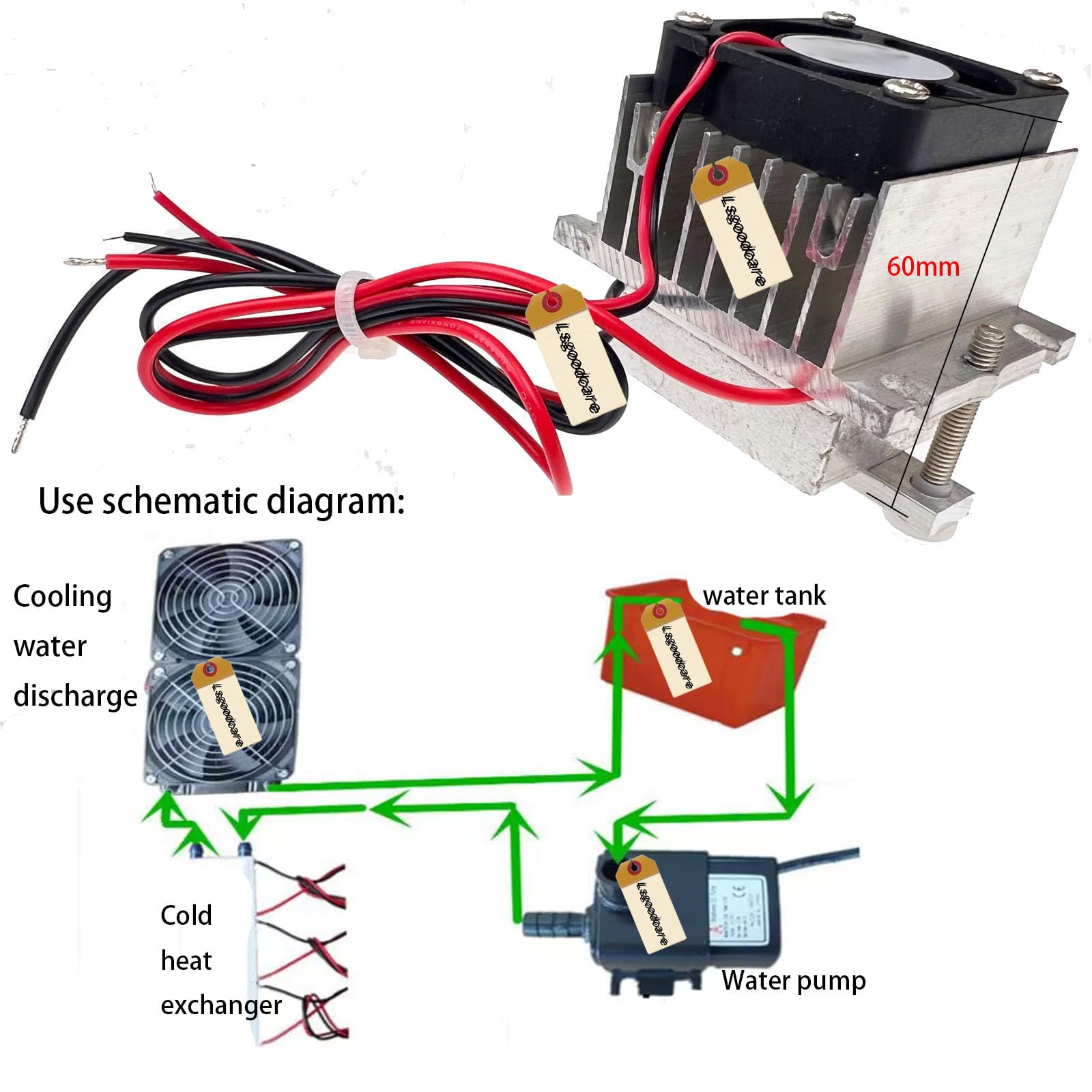Lsgoodcare Termoelektryczny system chłodzenia Peltier 12 V, chłodzenie półprzewodnikowe, zestaw "zrób to sam", mini klimatyzator, lodówka + rura chłodząca wodą