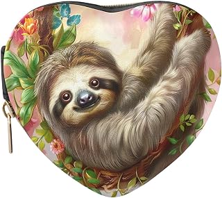 ODAWA Cute Sloth Floral Funny PU Leather Jewelry Organizer Heart Shaped Box for Wedding Ceremony