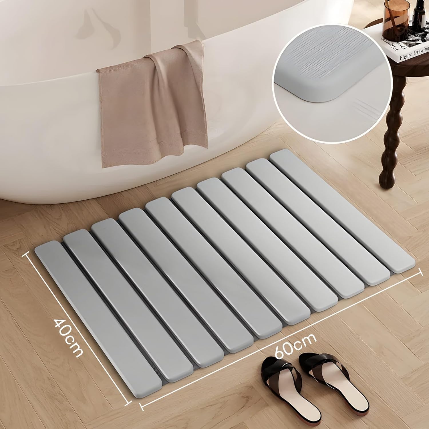 DAWNTREES Stone Bath Mat, Diatomaceous Earth Shower Mat, Ultra Absorbent, Fast Drying - Image 2