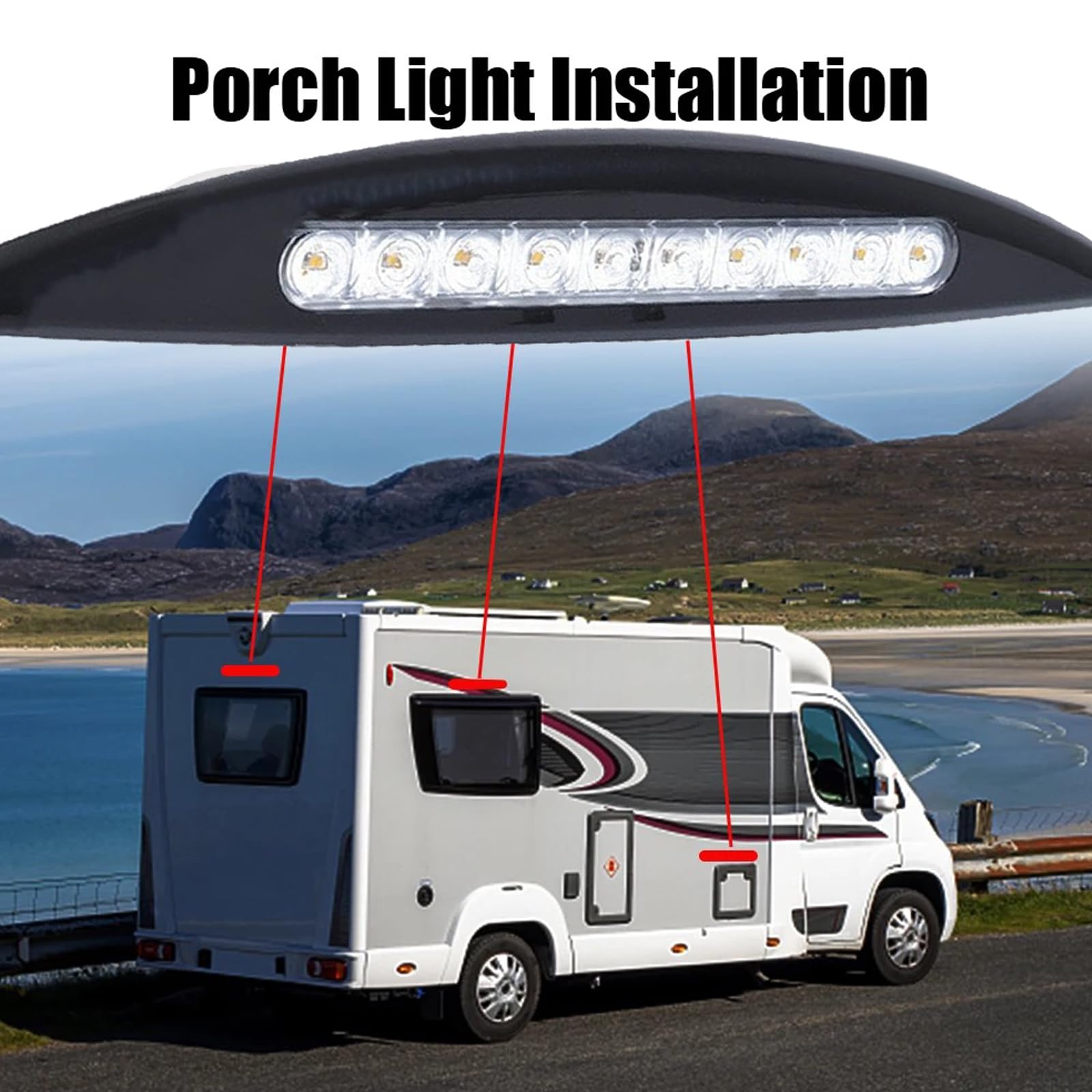 Lumière d'auvent de Porche de Camping-car, Lampe LED étanche de Caravane 12V 24V avec 12 Ampoules, Lumière Extérieure de Porche Universelle pour Remorques de Bateau (Noir)