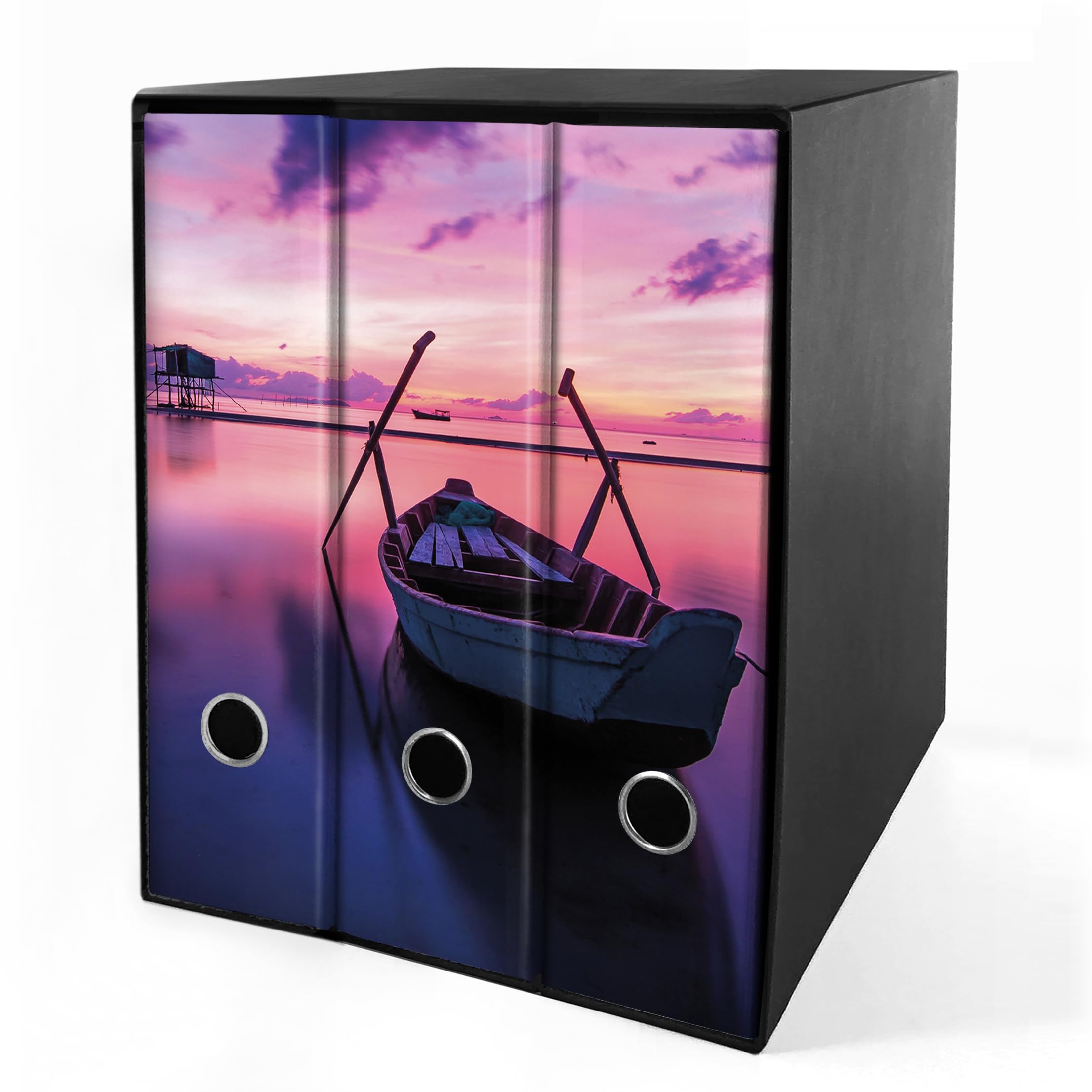 Set Di 4 Raccoglitori Ad Anelli Barca Tramonto – Alto 31 Cm, Per Fogli A4, Meccanismo A 4 Anelli, Design Colorato E Ecologico