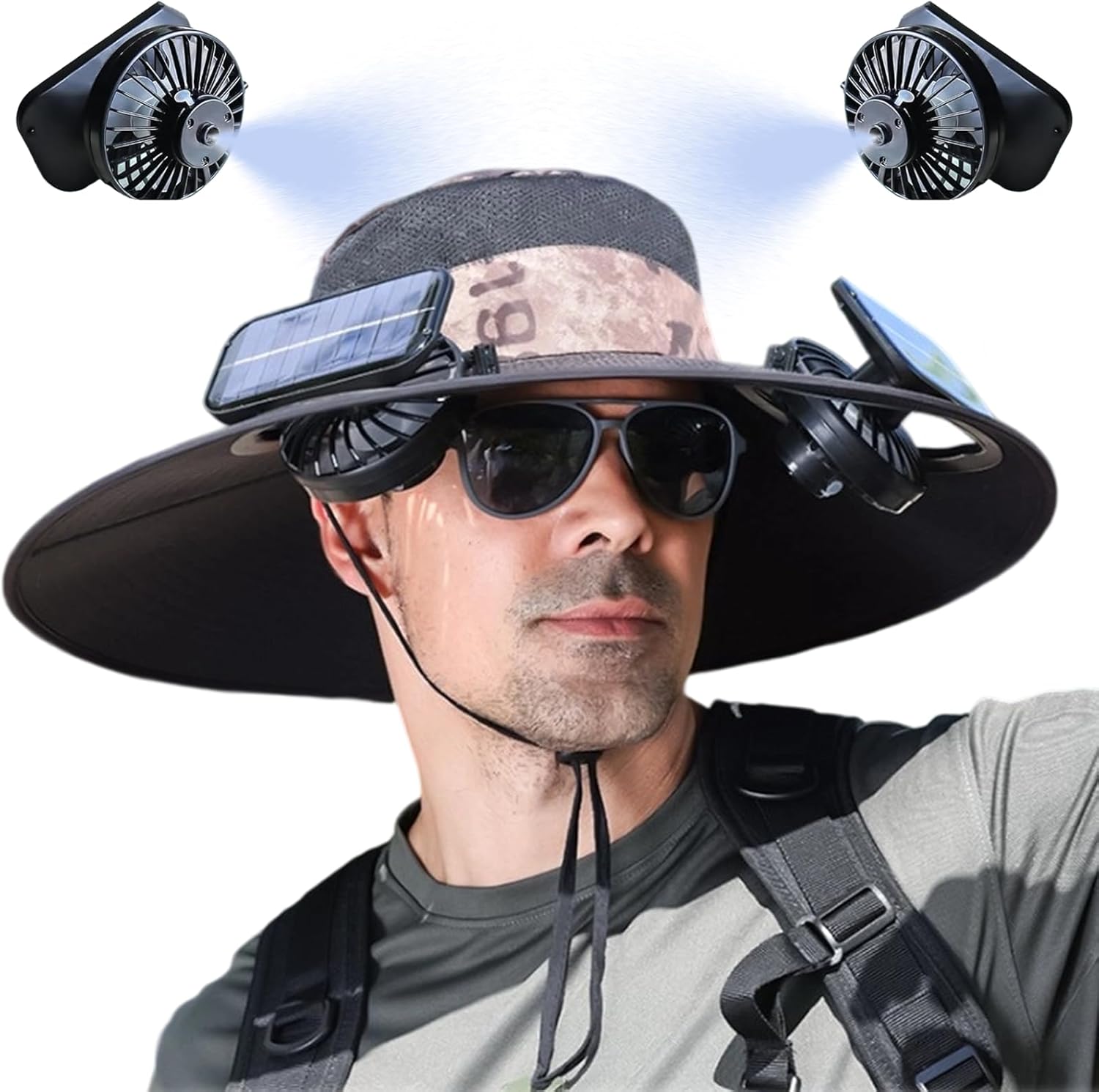 Solar Fan Hat with Mist, Mens Wide Brim Solar Power Fans Hat with Built in Fan, USB Solar Charging for Outdoor Fishing