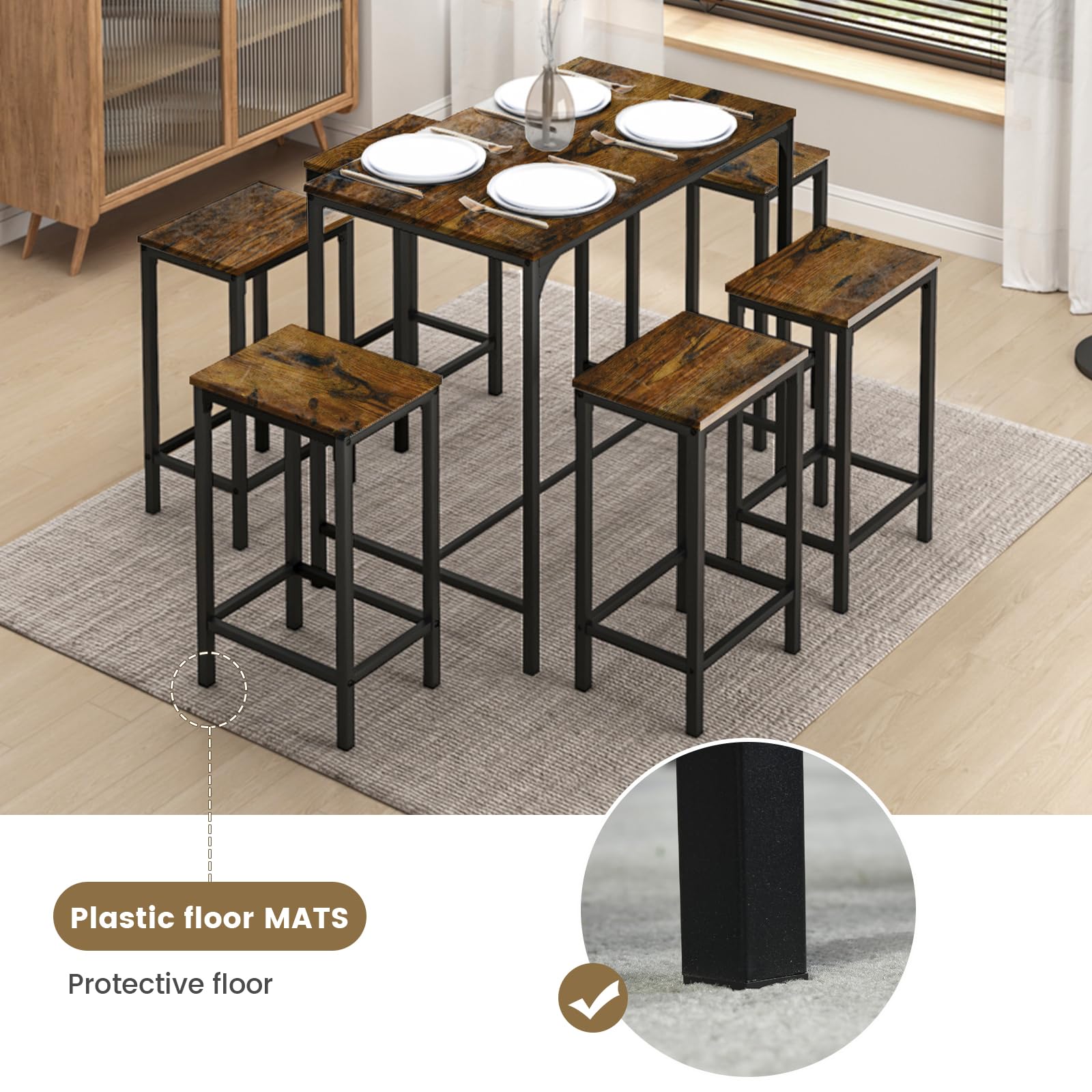 buybyroom Juego de mesa de comedor con 4 sillas y juego de mesa de bar – Diseño de llama dinámica, 100 x 60 x 90 cm