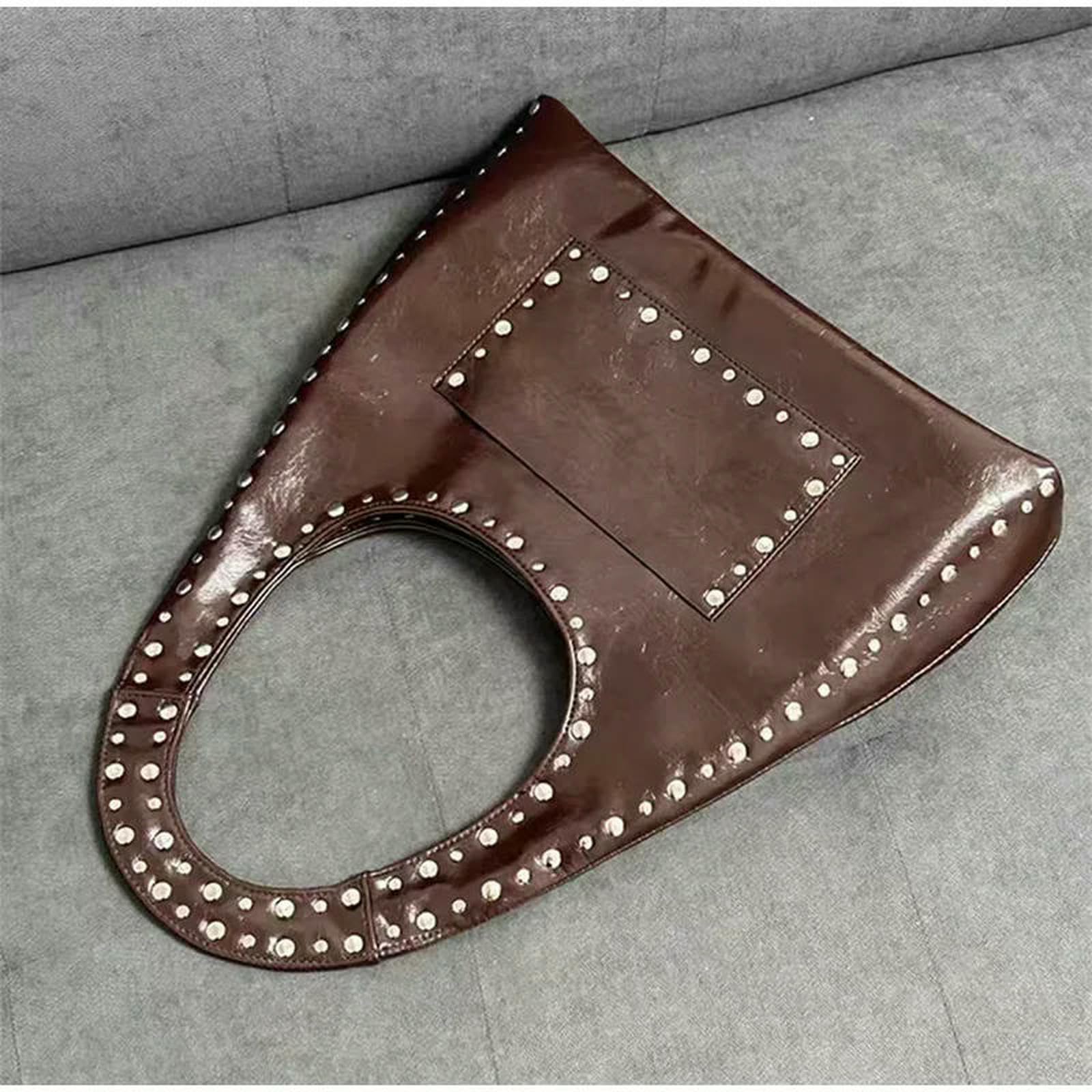 Borsa a Mano Donna Tracolla sotto Le Ascelle con Rivetti retrò da Moto Borchie in Metallo Stile Wasteland Borse Laterali Marroni-Giallo