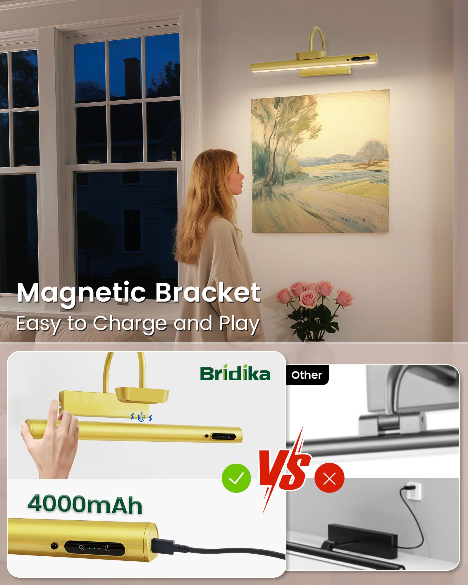 Amazon.co.jp : Bridika ピクチャーライト 電池式 13.8インチ 壁用