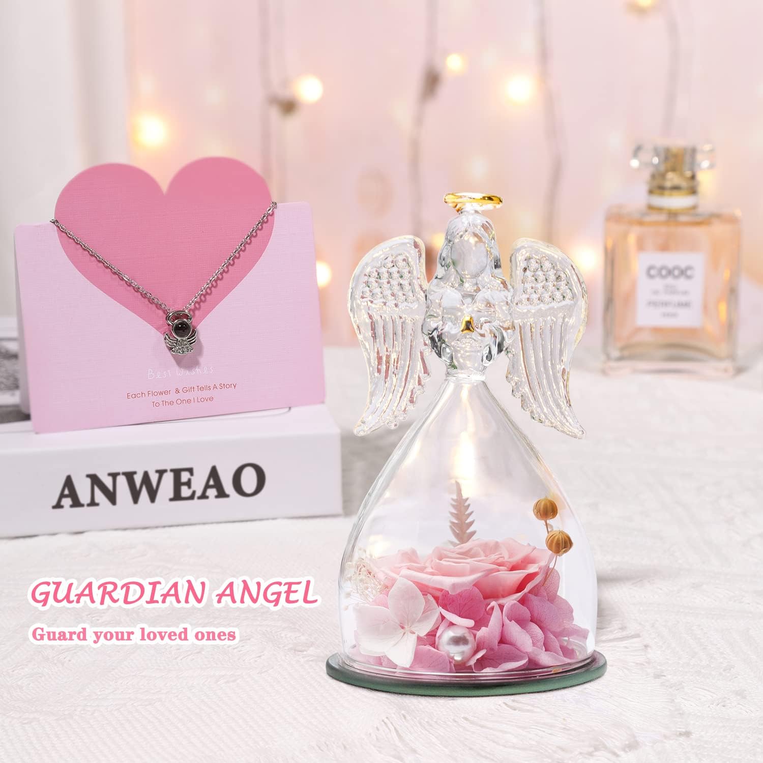 Valentines Day Gifts for Her,Women Valentines Day Gifts,Preserved Real Rose with Angel Necklace,Romantic Gift for Her,Mom Birthday Gifts,Eternal Flowers Angel Gifts for Women Grandma Wife Girlfriend - Image 2