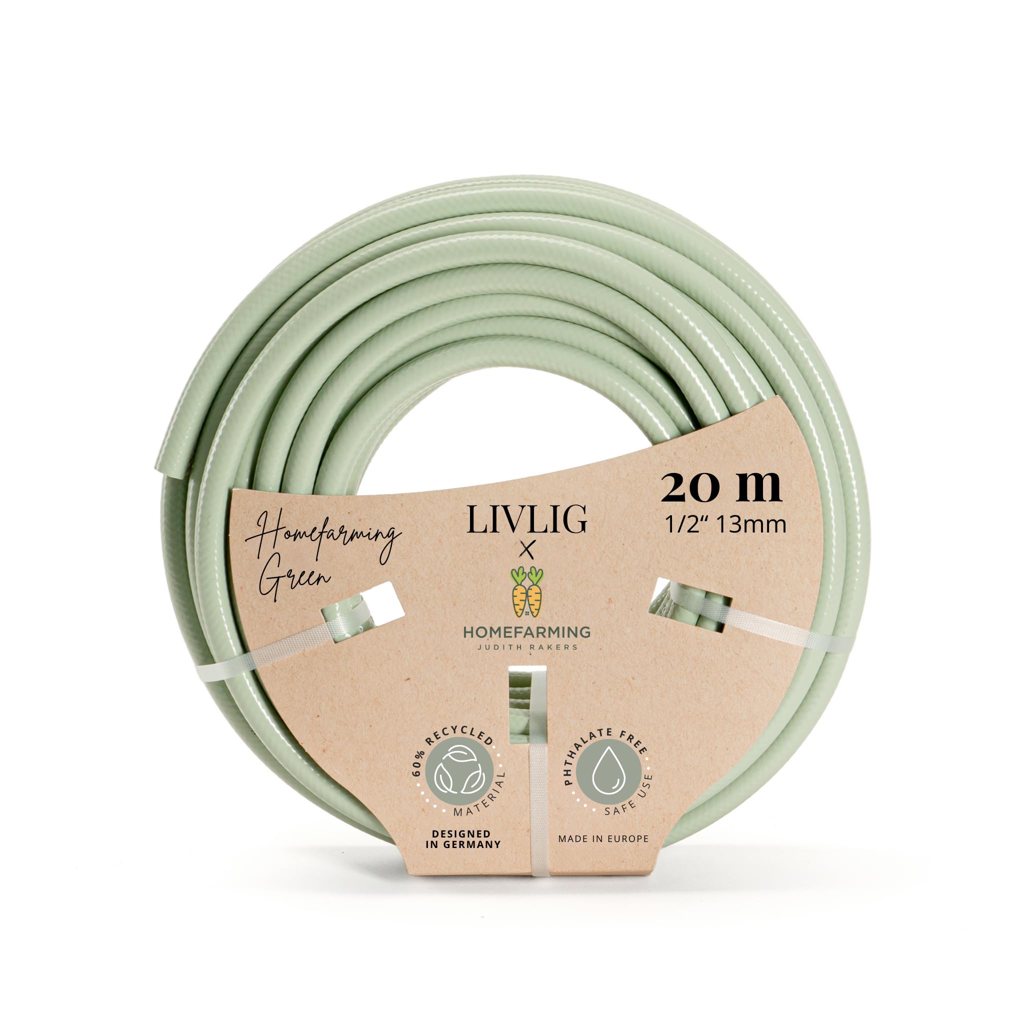 LIVLIG Garden Hose 20m, hosepipes for Garden 1/2 inch Made in Germany, 20m Hose Pipe Made of Recycled PVC, dimensionally Stable, Colour: Green