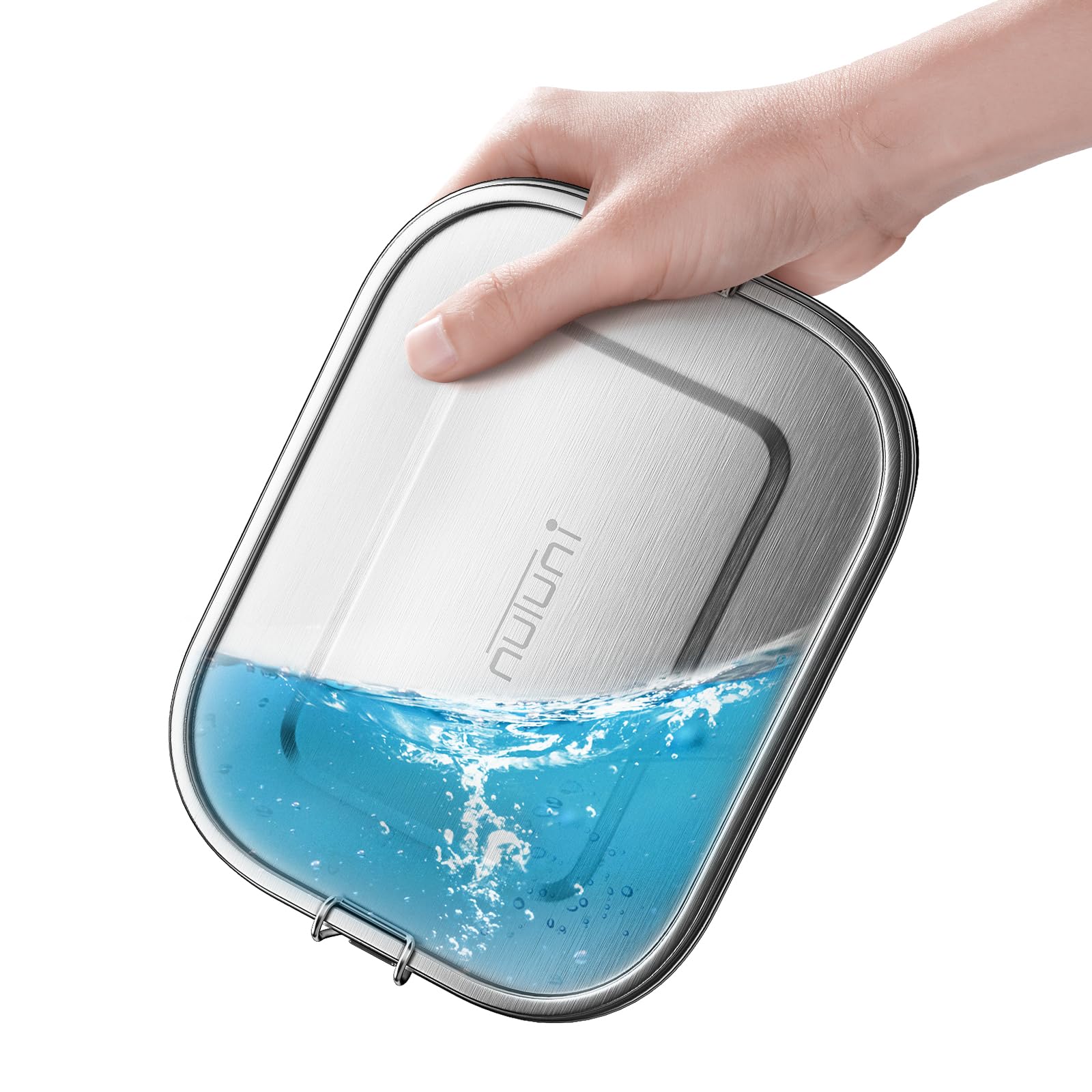 1400ML Edelstahl Bento Box für Erwachsene, 3-Fach Metall Lunchbox mit abschließbaren Clips, 1,332.4 g auslaufsicherer Lebensmittelbehälter für Arbeit, Reisen, spülmaschinenfest